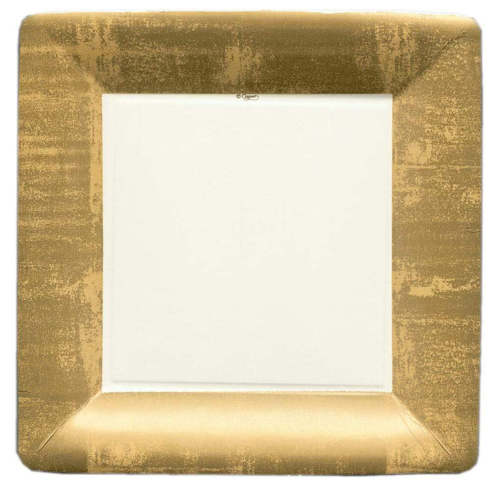 Caspari Gold Leaf Square Paper Dinner Plates in Ivory - Set of 16 Elegant Disposable Plates for Parties, Weddings & Special Events
