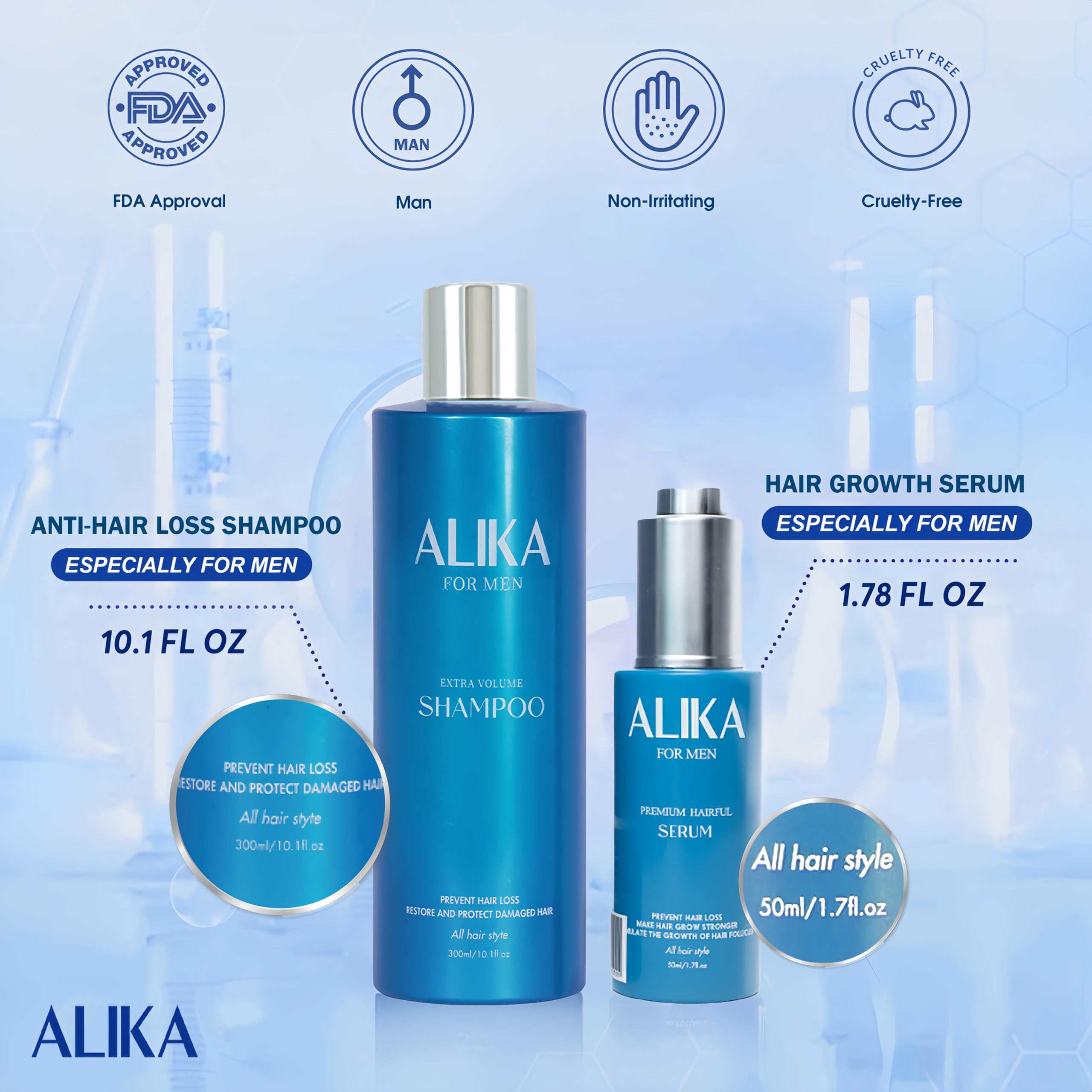 ALIKA Combo Shampoo & 2 Serum Set for Hair Growth in Men | Hair Loss Treatment for Dry, Oily & Normal Scalp | Promotes Thicker, Healthier Hair | Perfect for Daily Hair Care & Styling Routine
