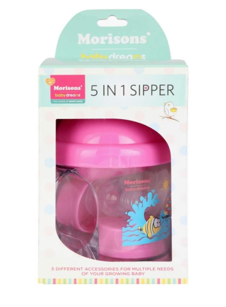 Morrisons Baby Dreams 5-in-1 Sippy Cup with Spout & Handles - BPA Free, Leak Proof, Easy Grip for Toddlers (Pink) - Perfect for Travel, Daycare & Learning to Drink Independently
