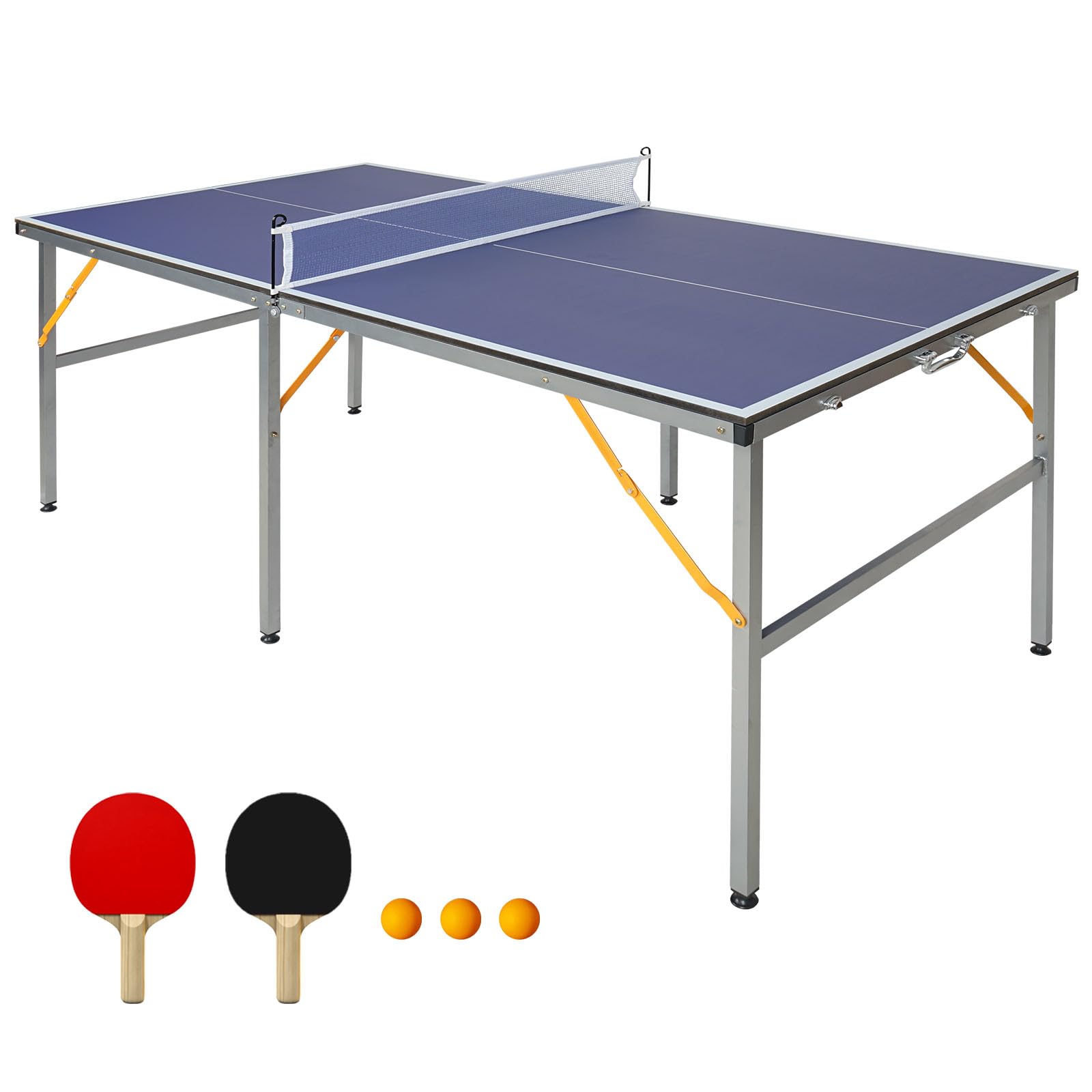 6ft Foldable Portable Mid-Size Ping Pong Table Set with 2 Paddles & 3 Balls - Indoor Outdoor Table Tennis for Home, Office, Backyard, and Party Games