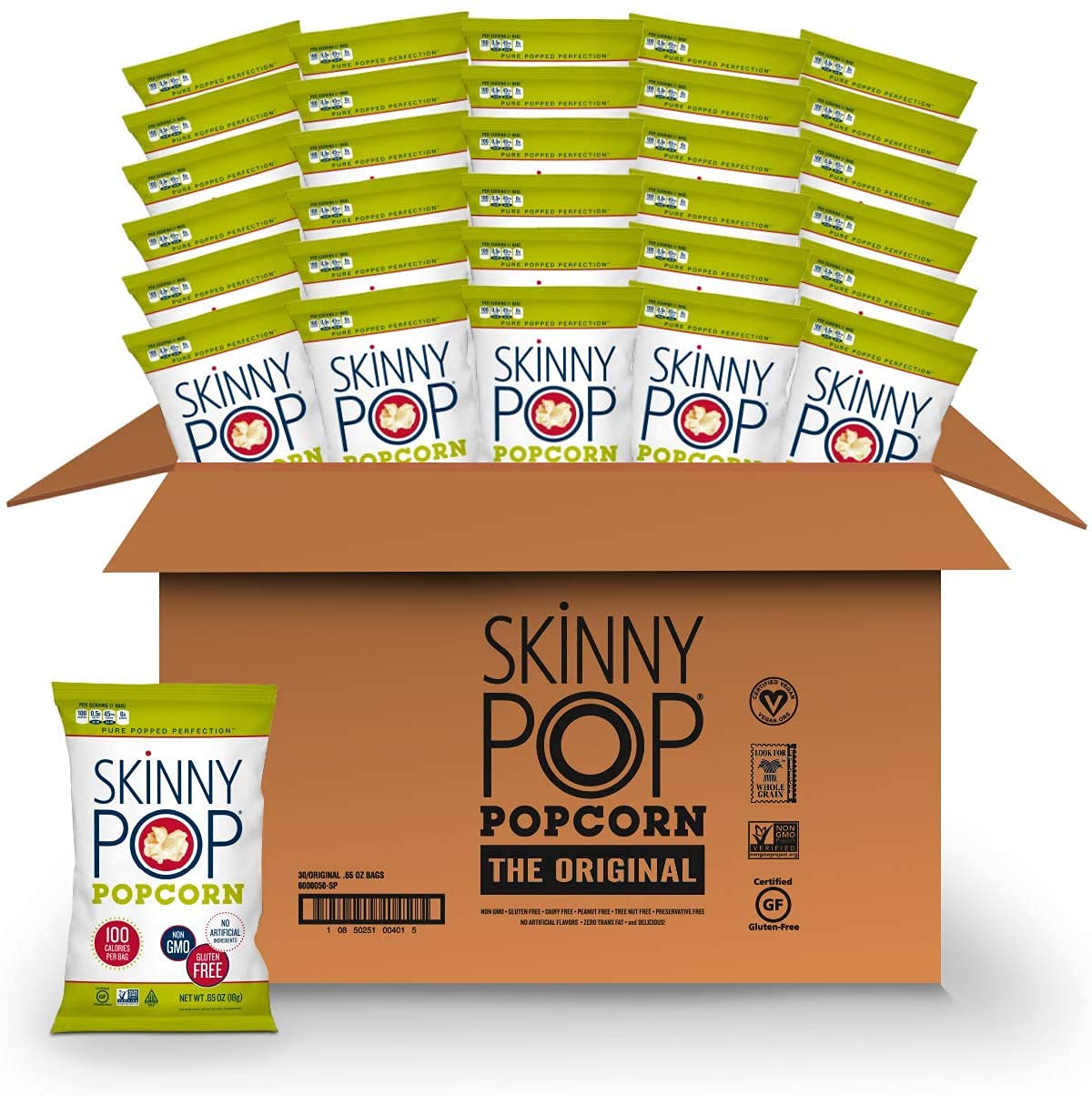 SkinnyPop Original Popcorn - 30 Pack of 0.65oz Individual Snack Size Bags | Gluten Free, Healthy, Low Calorie Popcorn Snacks | Perfect for Office, School Lunches & Movie Nights at Home