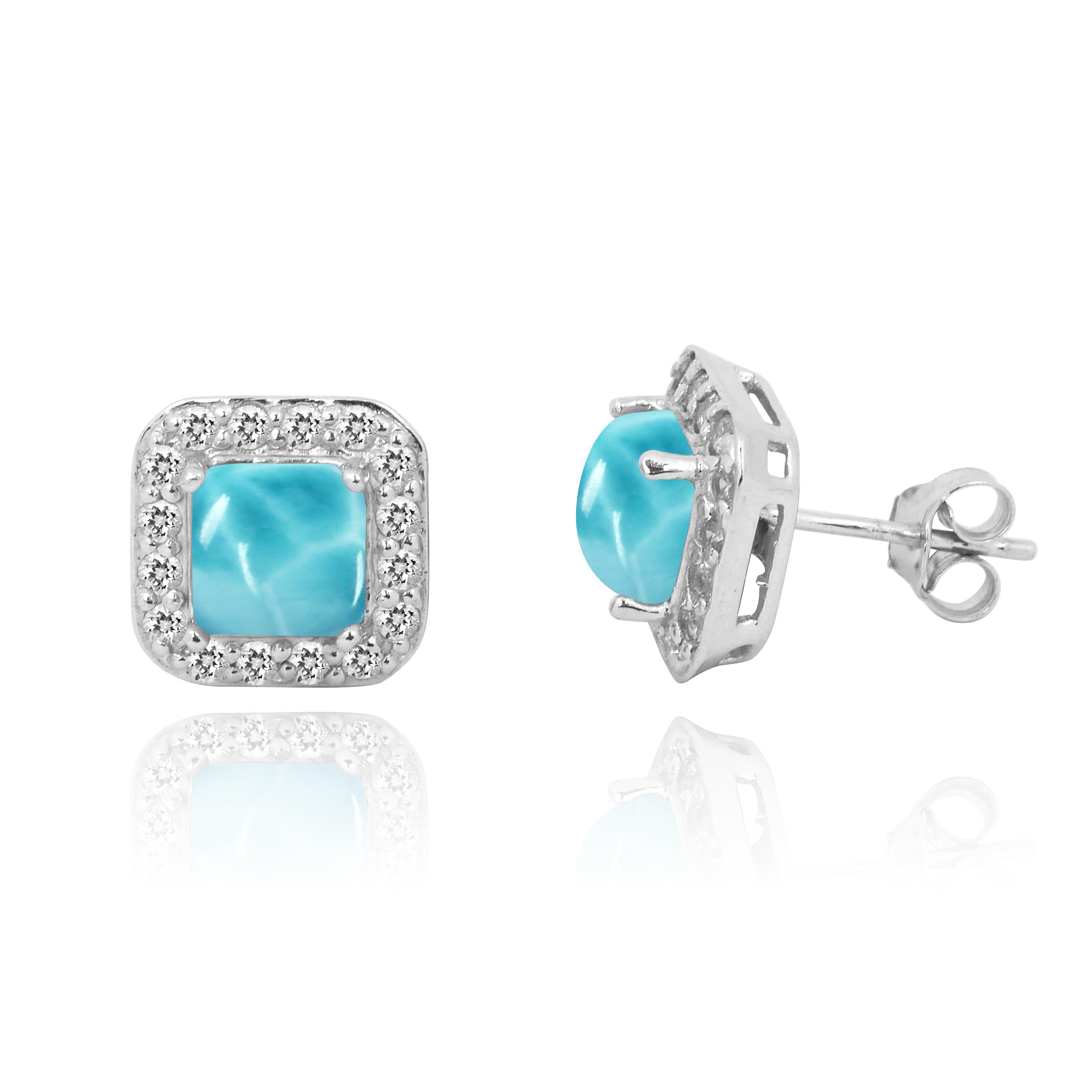 Larimar Stud Earrings with 32 Round White Topaz Stones - Elegant Jewelry for Women, Gift for Her, Perfect for Weddings & Special Occasions