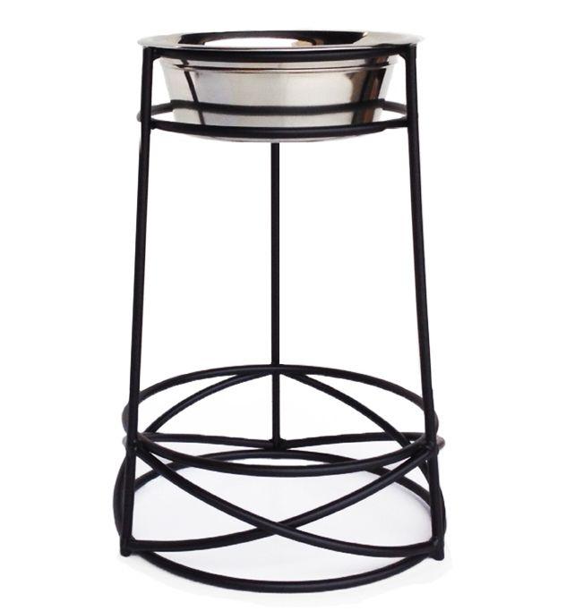 Wrought Iron Wire Mesh Raised Single Diner for Large Dogs - XX Large (18L x 11.5W x 18H) - Elevated Dog Bowl Stand for Indoor & Outdoor Feeding