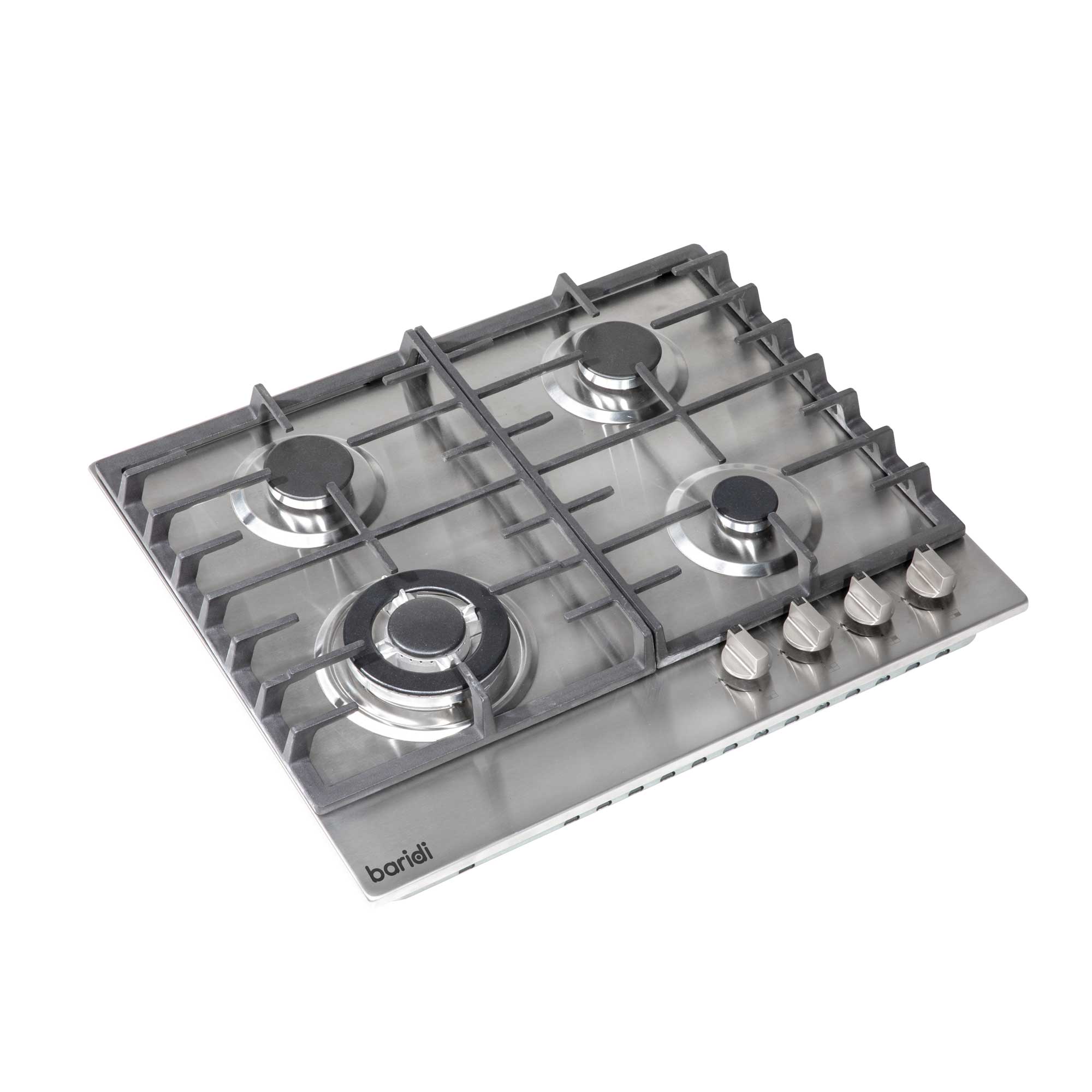 Baridi 60cm Built-In Gas Hob with 4 Burners & Cast Iron Pan Supports - Stainless Steel DH225 | Perfect for Home Kitchens & Professional Cooking
