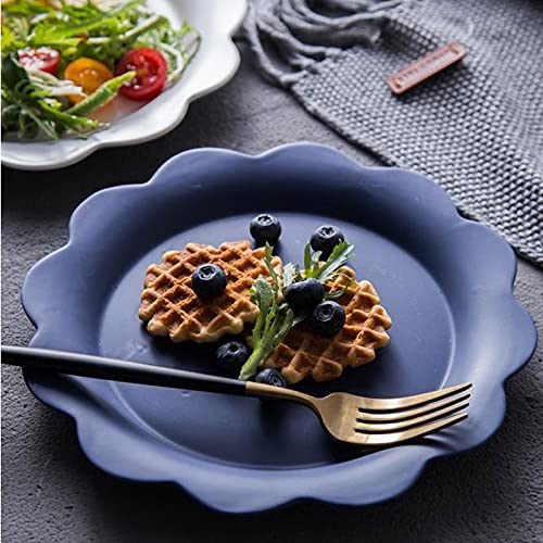 TOMYEUS 8-Inch Ceramic Dinner Plates Set of 4 - Matte Flower Design Salad, Steak & Dessert Plates - Microwave & Dishwasher Safe for Home Dining, Parties & Restaurant Use