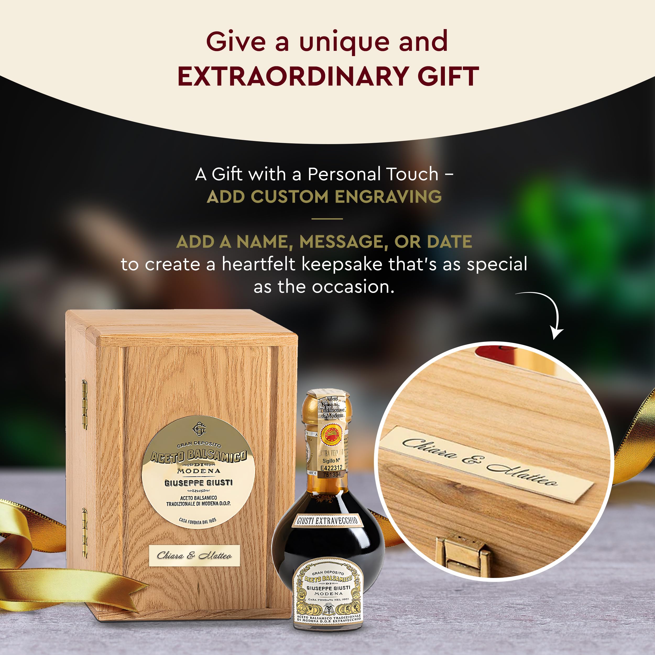 Premium Giusti 25-Year Aged Traditional Balsamic Vinegar of Modena DOP - Extra Vecchio Grade - Imported from Italy - Engraved Wooden Gift Box - Perfect for Gourmet Cooking, Salads & Luxury Gifts