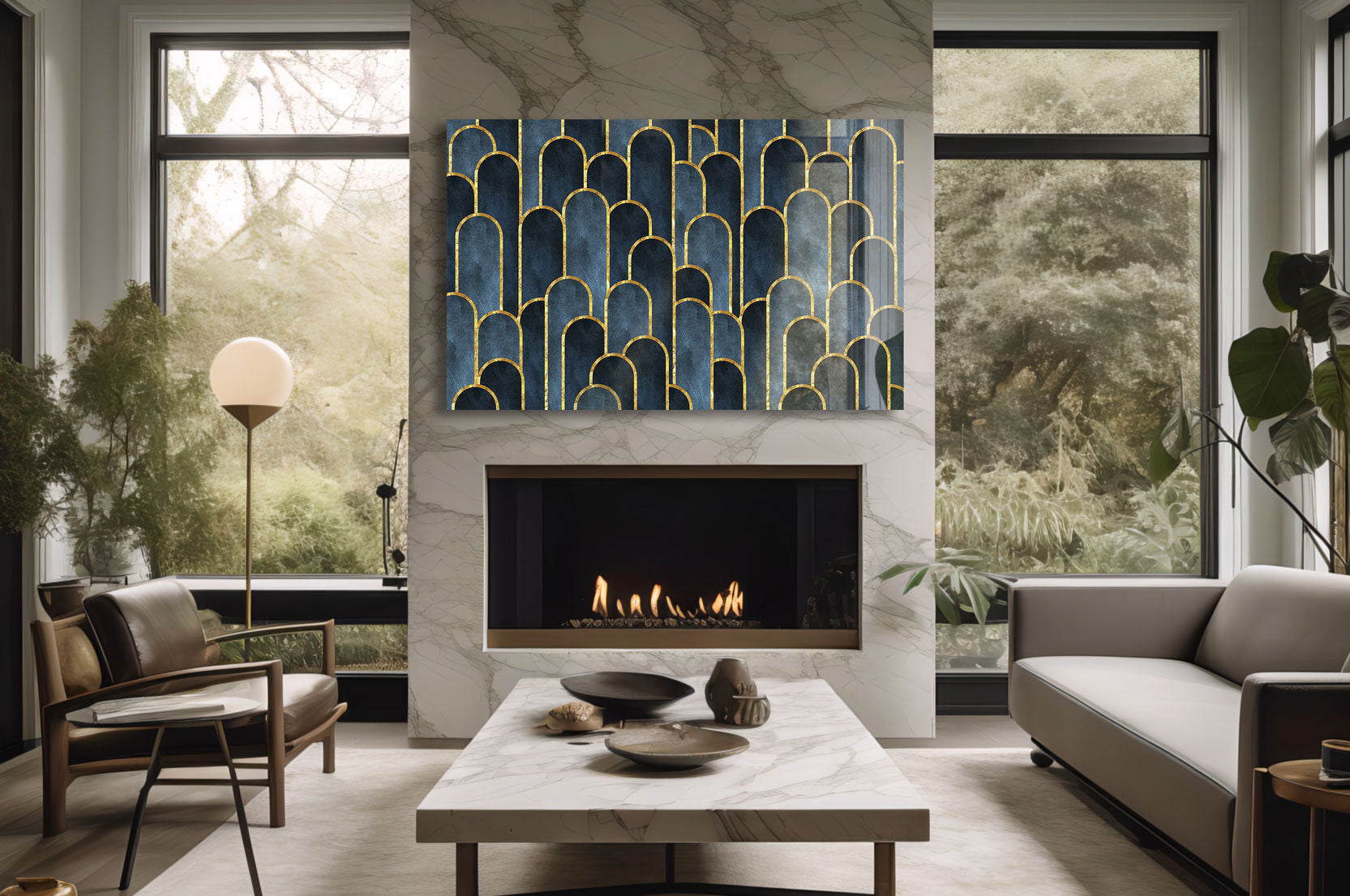Dark Blue Geometric Abstract Wall Art Canvas Print - Modern Home Decor for Living Room, Bedroom & Office