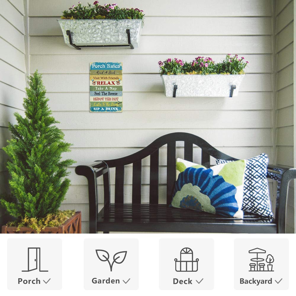 Porch Rules Sign - Aluminum Metal Wall Decor for Home, Bar, Farmhouse - Indoor/Outdoor Use