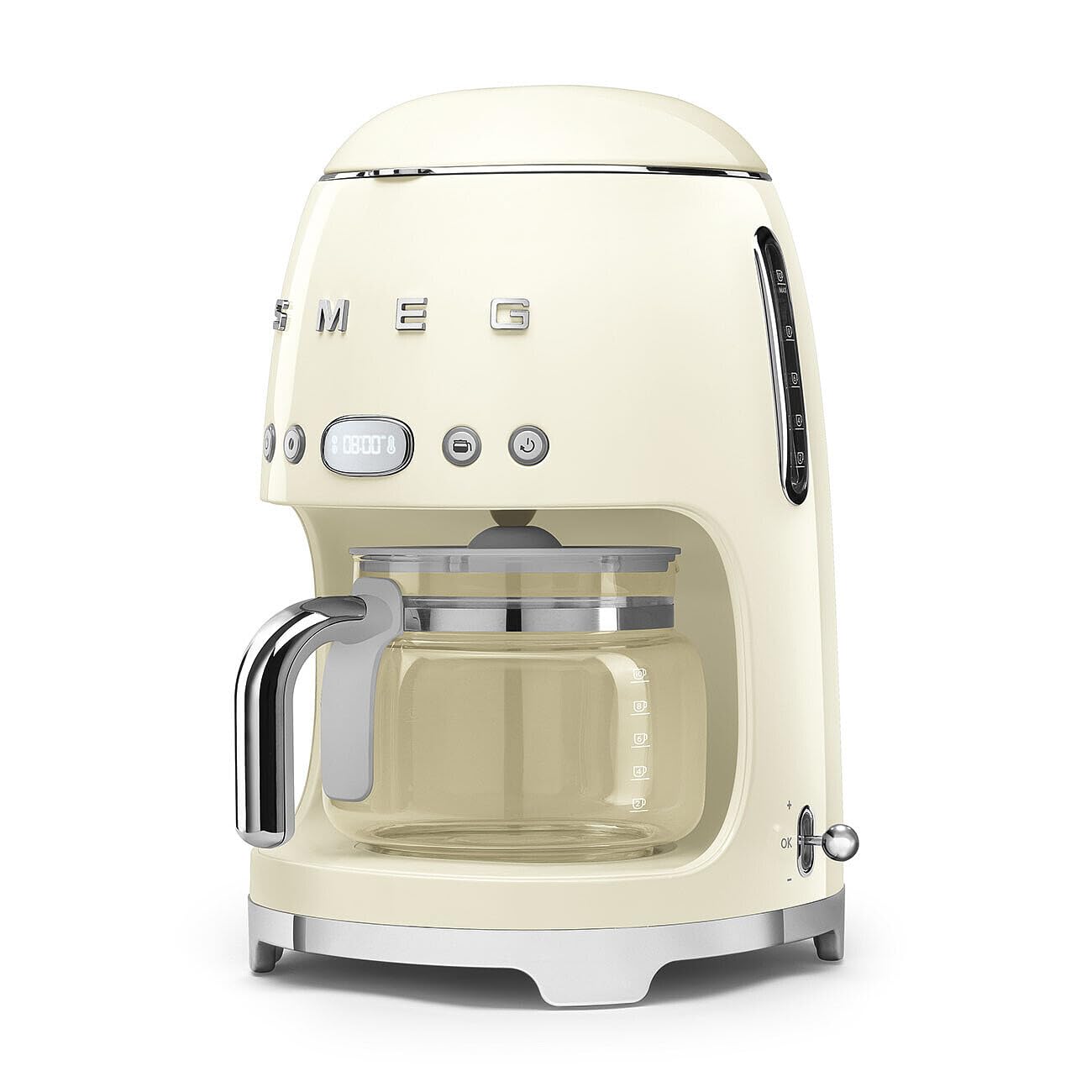 Smeg 50's Retro Style Drip Coffee Maker - 10 Cup Glass Carafe with Auto Start, Keep Warm Plate & Adjustable Brew Strength (Cream) | Perfect for Home Kitchens, Offices & Vintage-Inspired Spaces