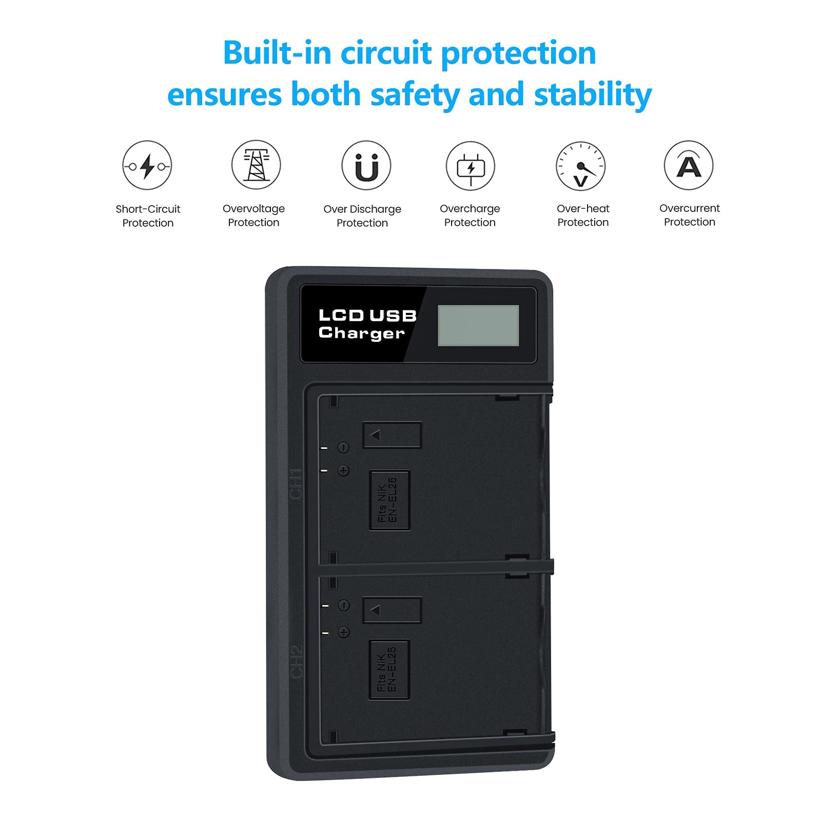 REYTRIC 2-Pack EN-EL25 Replacement Batteries with Dual USB Charger for Nikon Z50, Z fc Digital Cameras - Compatible with EN-EL25/ENEL25a 4241 Battery & MH-32 Charger - Perfect for Travel Photography and Extended Shooting Sessions