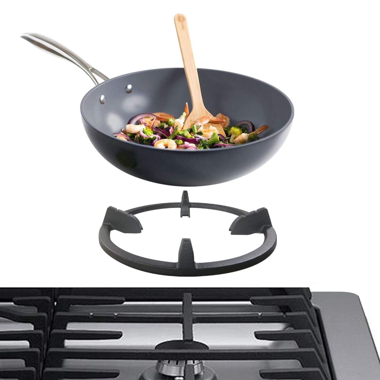 Heavy Duty Cast Iron Wok Ring - Non-Slip Burner Support for Round Bottom Wok Pans | Compatible with Samsung, LG, Whirlpool, GE, Frigidaire, KitchenAid Gas Stoves | Perfect for Asian Cooking, Stir-Frying & Deep Frying