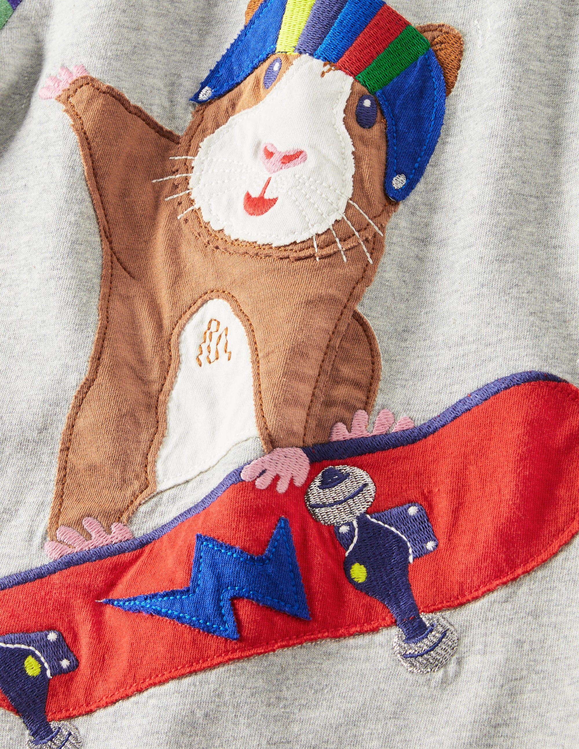 Stylish Appliqué Hotchpotch T-Shirt in Grey Marl - Cute Guinea Pig Design for Casual Wear & Boarding School Outfits