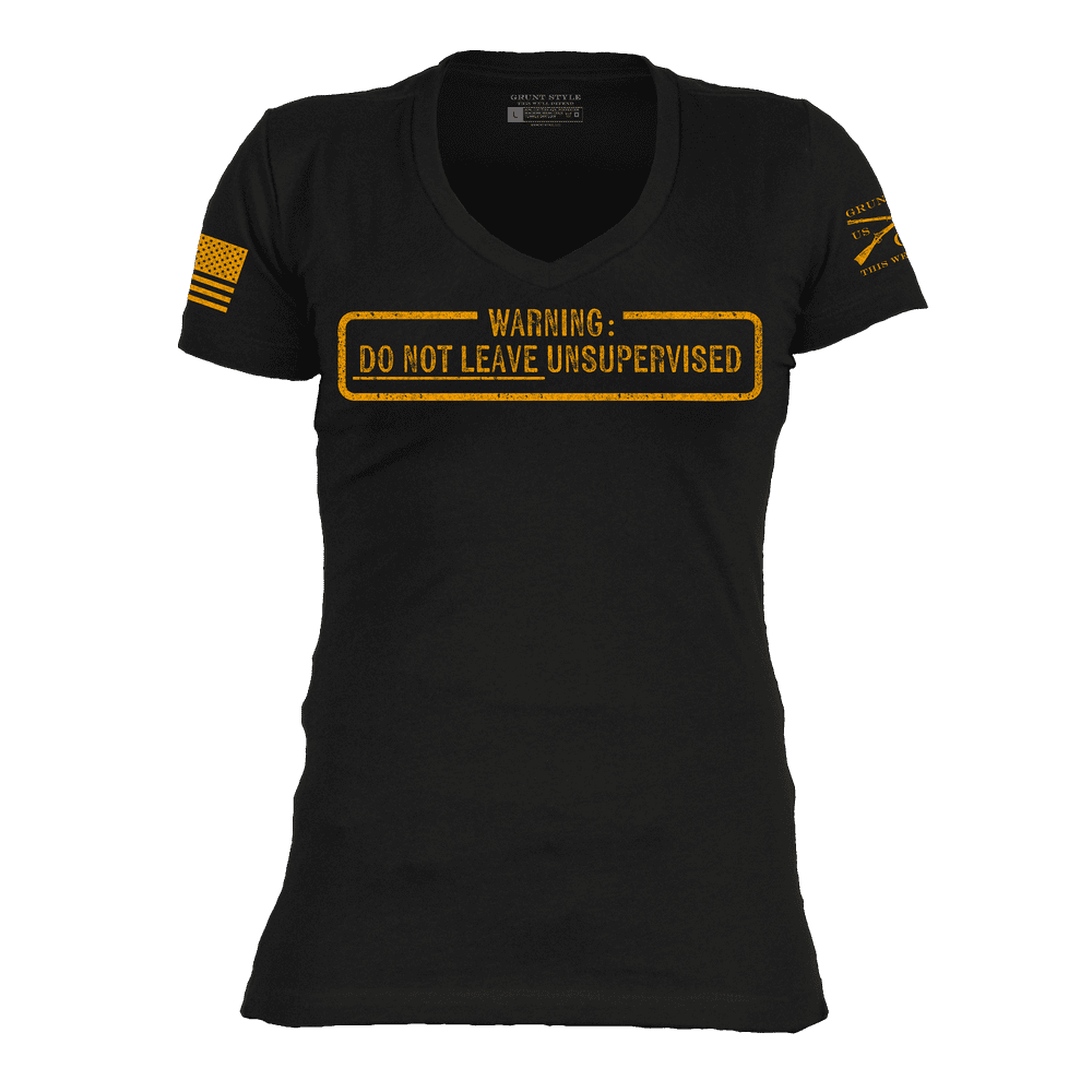 Women's Funny 'Needs Supervision' V-Neck T-Shirt - Black - Perfect for Casual Wear, Gifts & Humorous Outfits