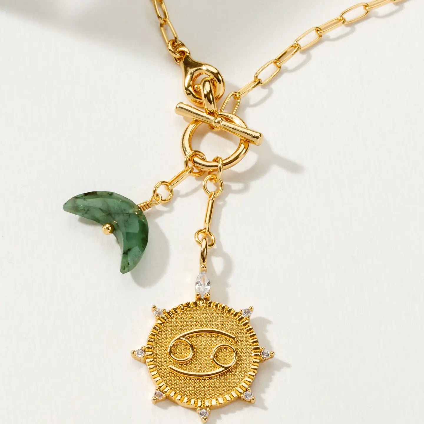 Emerald Crescent Moon Necklace for Cancer Zodiac Sign - Elegant Zodiac Jewelry Gift for Women - Perfect for Birthdays, Anniversaries & Spiritual Healing