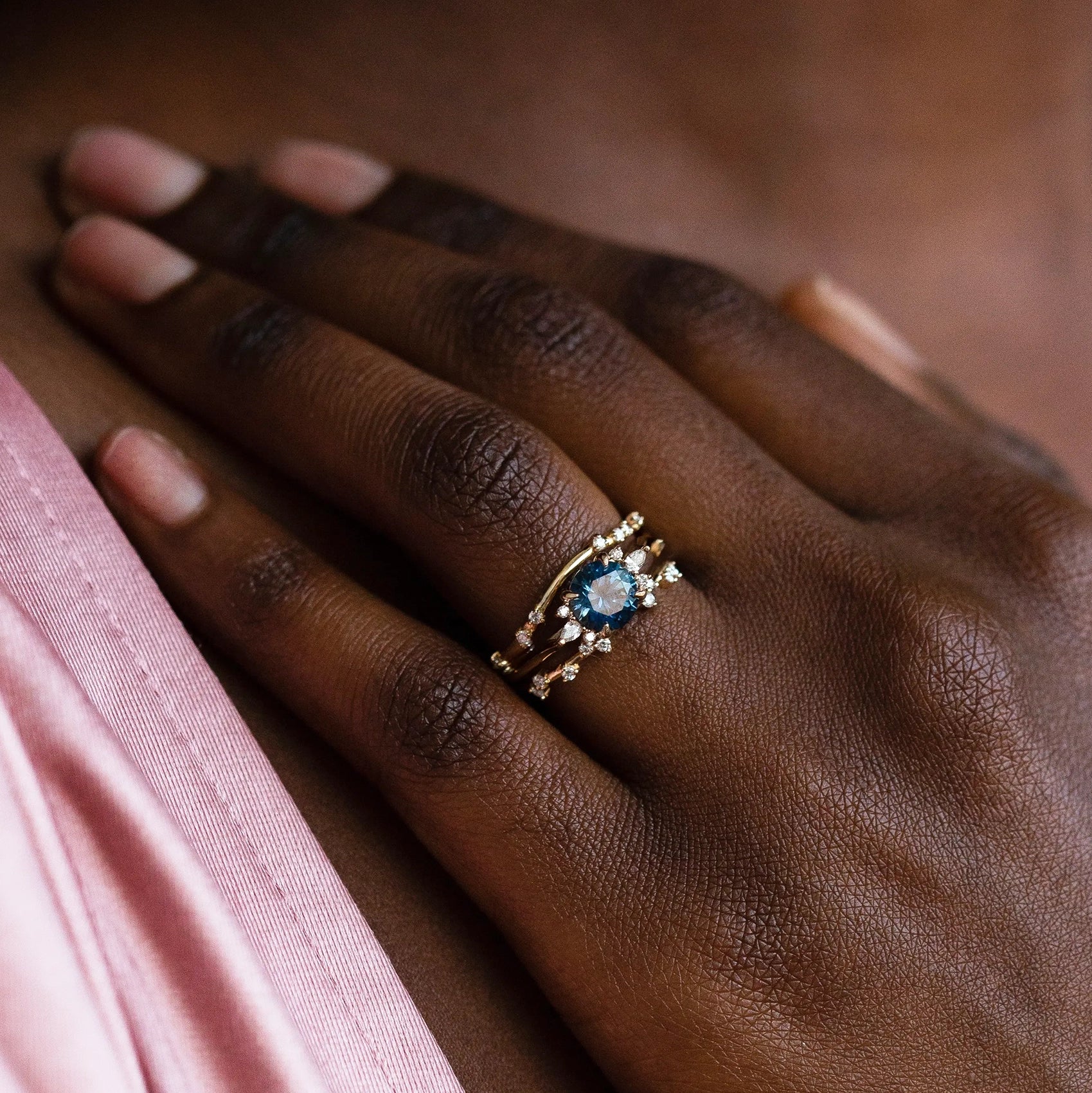 14K Yellow Gold Round Blue Sapphire Ring - Unique Midnight Blue Moon Design | Perfect for Engagement, Wedding & Special Occasions