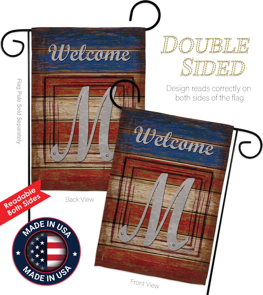 Patriotic M Initial Garden Flag 13x18.5in - USA Decor for Outdoor & Home