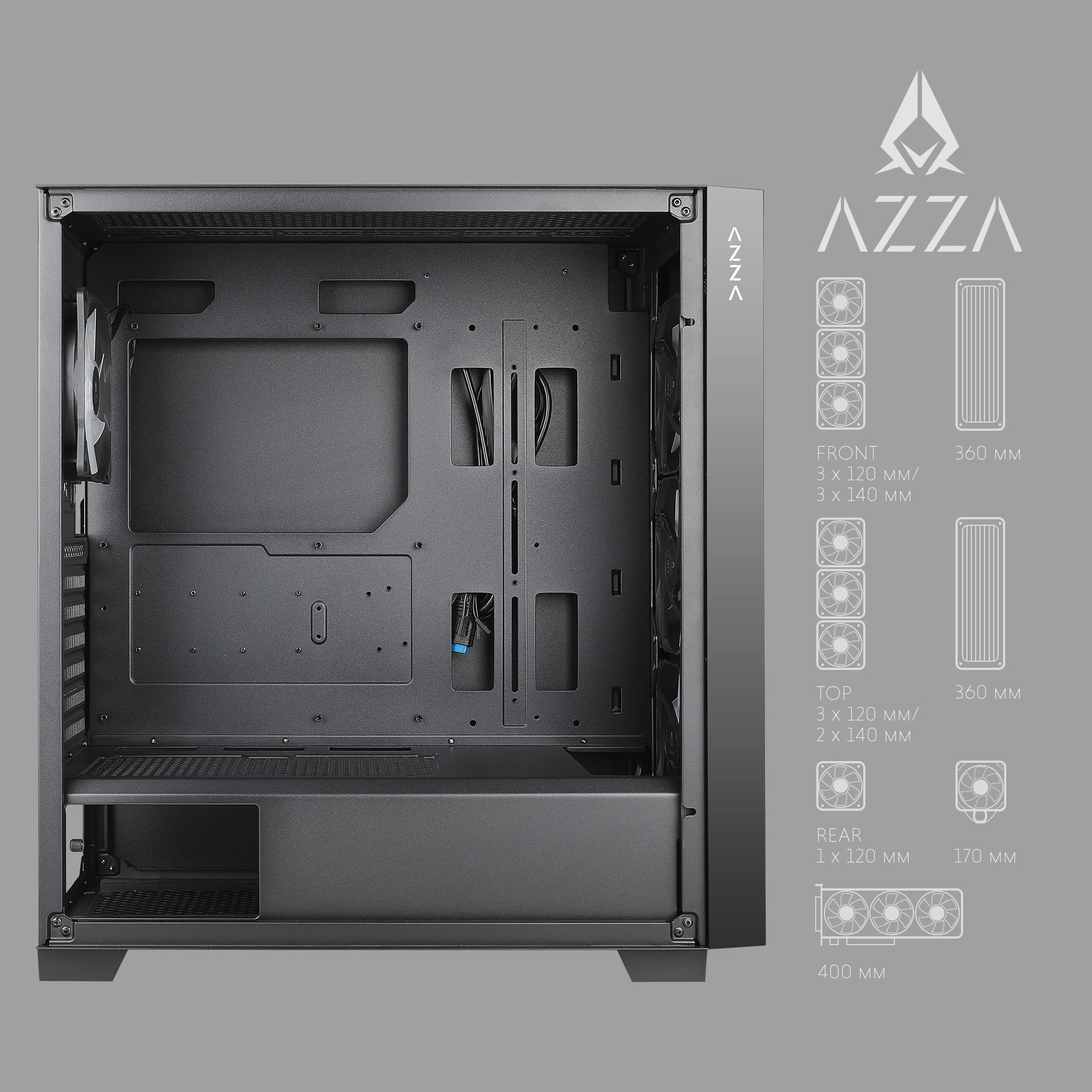 AZZA AERO Black ATX Mid Tower PC Case - CSAZ-480 with Metal Mesh Side Panel, 4 x 120mm ARGB PWM Fans Included - Perfect for Gaming Rigs & High-Airflow Builds