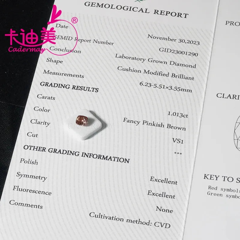 1.013CT VVS1 Clarity CVD Lab Grown Diamond Loose Stone - Fancy Pinkish Cushion Shape EX Cut for Jewelry Making | Engagement Rings, Necklaces & Custom Jewelry Designs