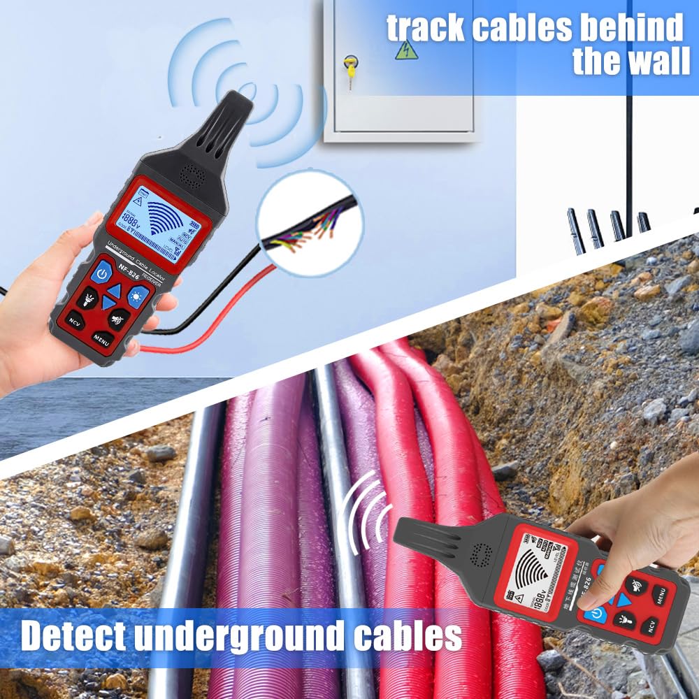 NOYAFA NF-826 Professional Underground Cable Locator & Pipe Detector - Wire Tracker Tool for Metal Pipes, Electrical Wires, Water/Gas Lines - Perfect for Home Renovation, Construction & Utility Maintenance