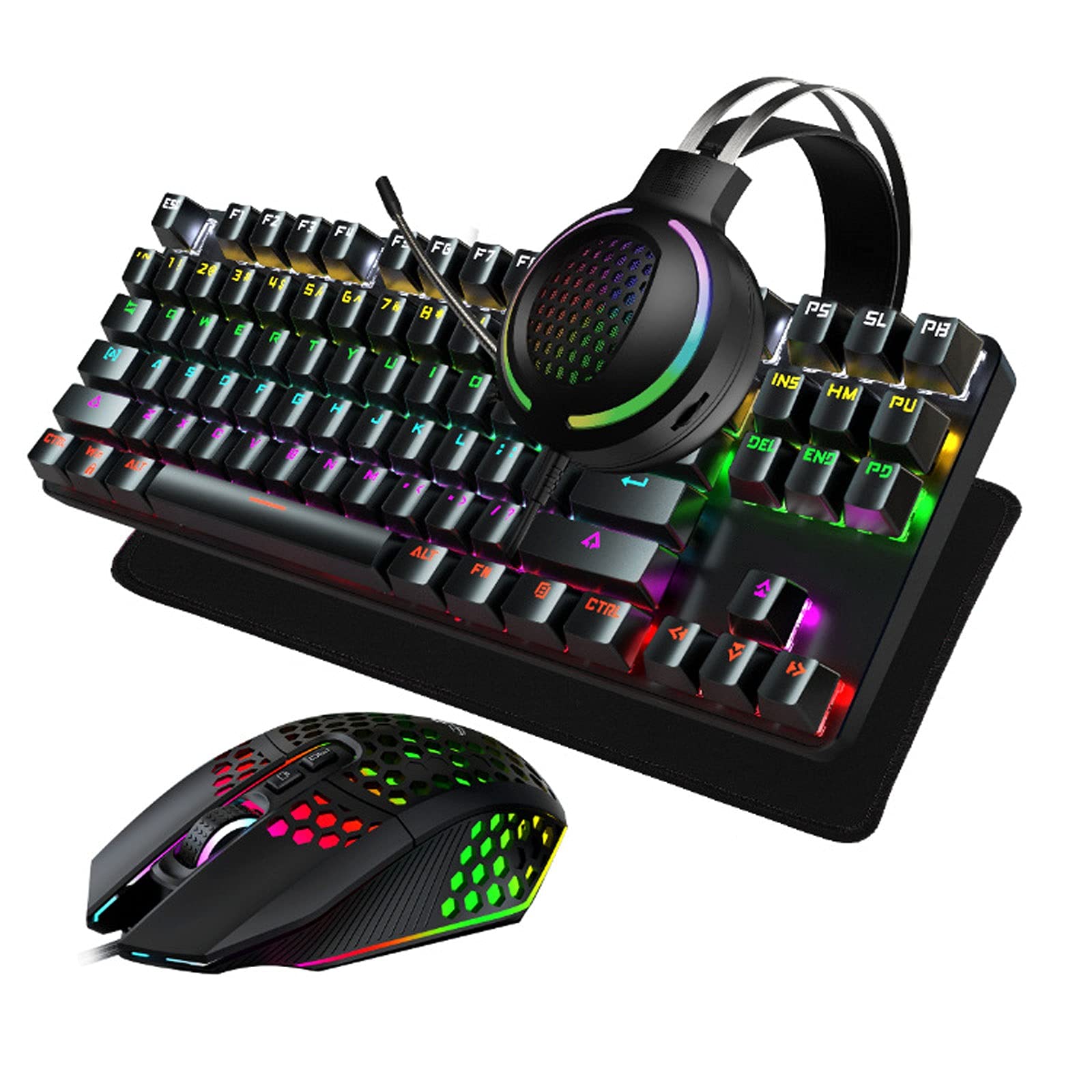 MUMUJJ Wired Mechanical Gaming Keyboard, Mouse & RGB Headset Combo - Green Switch Keyboard, Ergonomic Gaming Mouse, Noise-Canceling Headphones for PC, Laptop - Perfect for Gaming, Streaming & Office Work (Black)