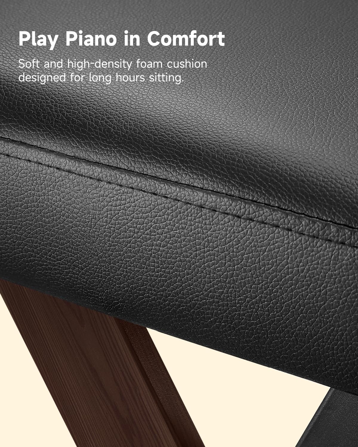 Donner DKB-300 Adjustable Piano Bench with Thick Padding - Sturdy Metal Keyboard Stool Chair with Comfortable Cushion in Walnut Wood Finish - Perfect for Home, Studio & Music Practice Sessions