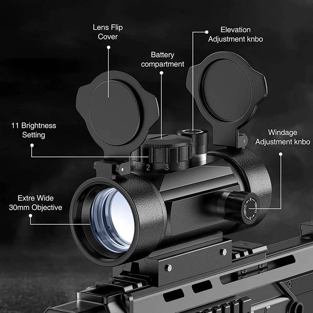 1x30mm Tactical Red Dot Sight Scope with 11/20mm Picatinny Rail Mount - Perfect for Hunting, Shooting & Airsoft | Durable Optical Sight for Outdoor Adventures & Tactical Gear