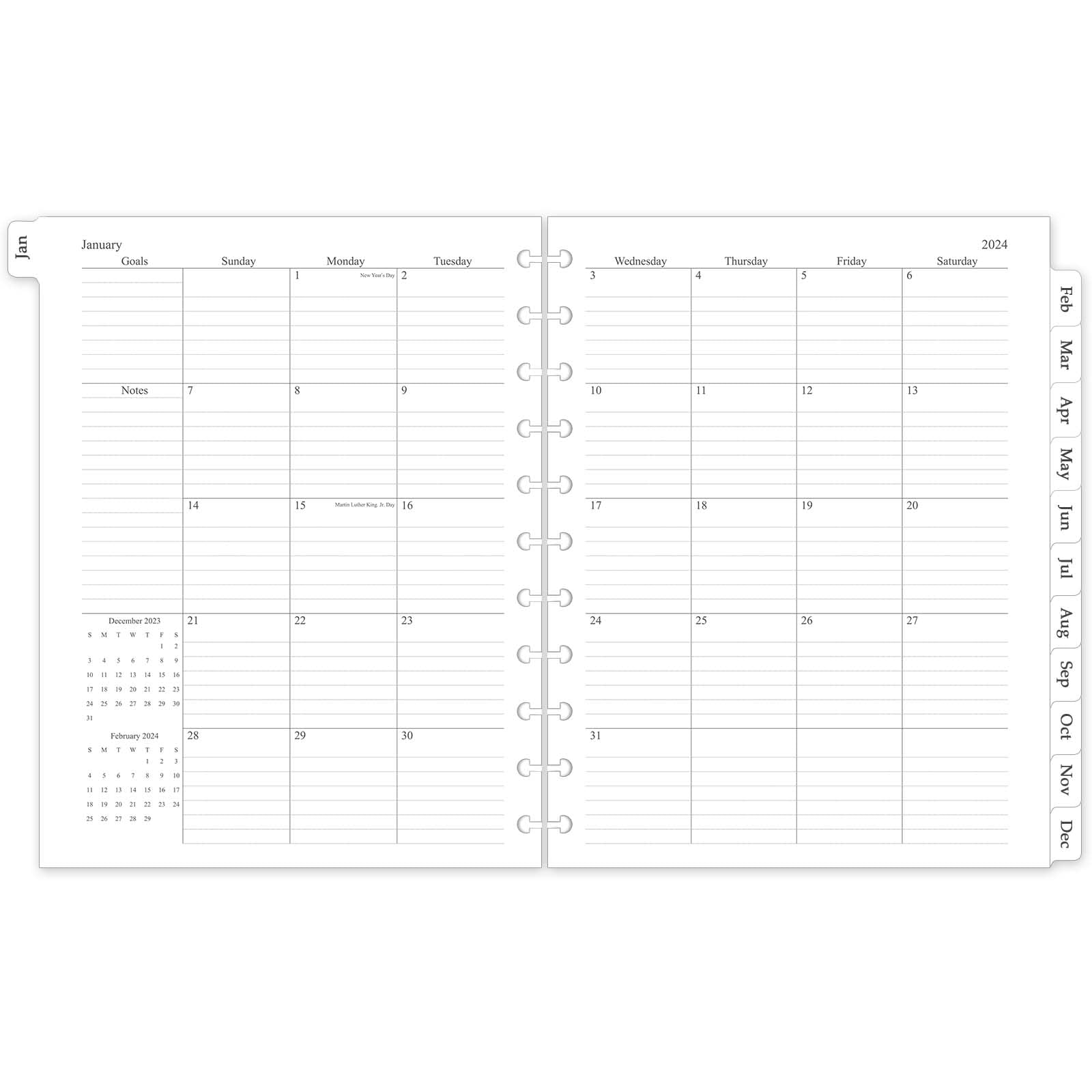 2024-2025 Monthly Planner Refill Inserts for 11-Disc Discbound Planner - 8.5