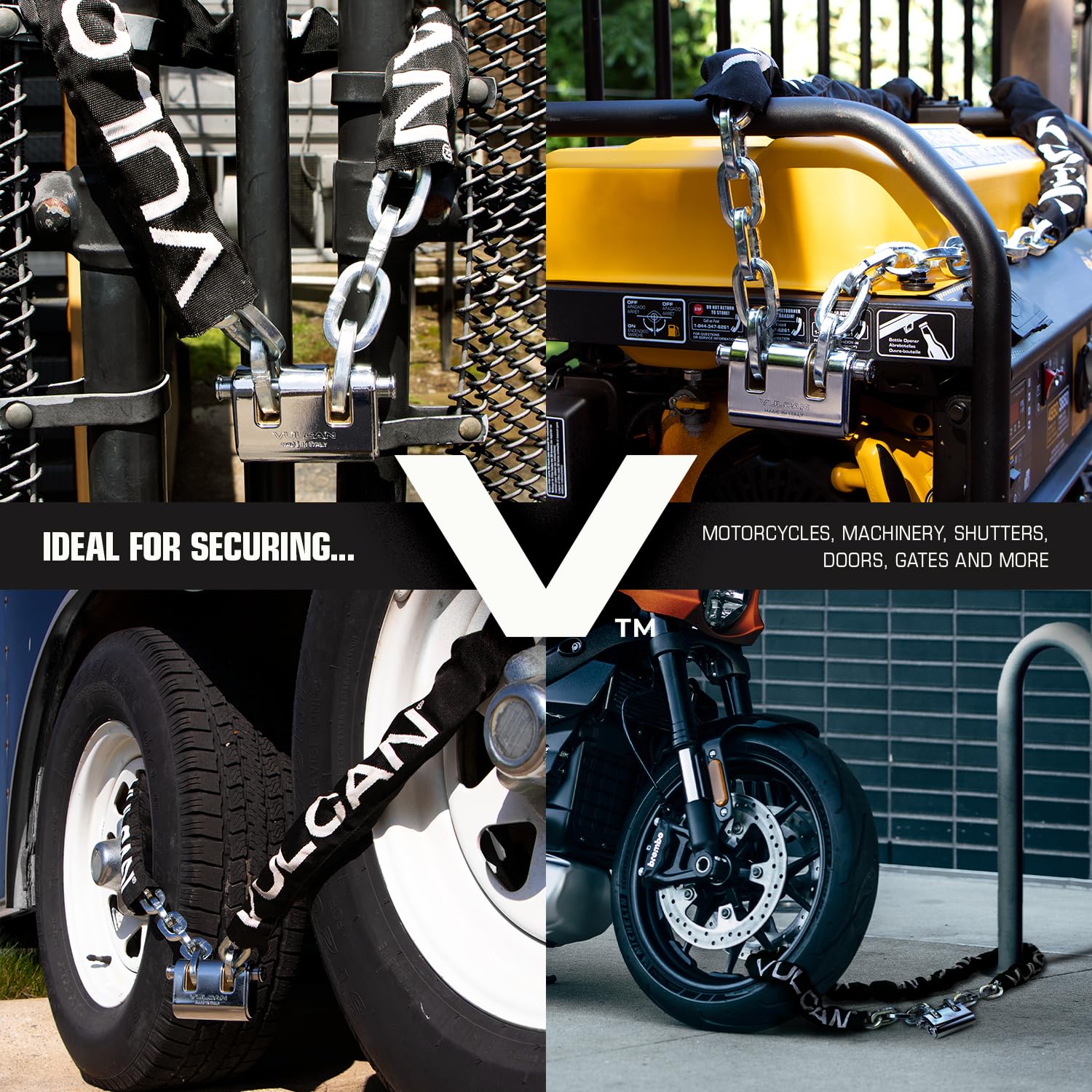 VULCAN Heavy Duty Security Chain & Lock Kit - 3/8 Inch x 9 Foot Case-Hardened Steel - Bolt Cutter Resistant - for Motorcycle, Bicycle, Gate & Outdoor Equipment Protection