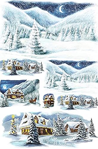 Premium A4 Rice Paper for Decoupage - Christmas Snowy Night Design (2 Sheets) | Perfect for Scrapbooking, Card Making & Holiday Crafts
