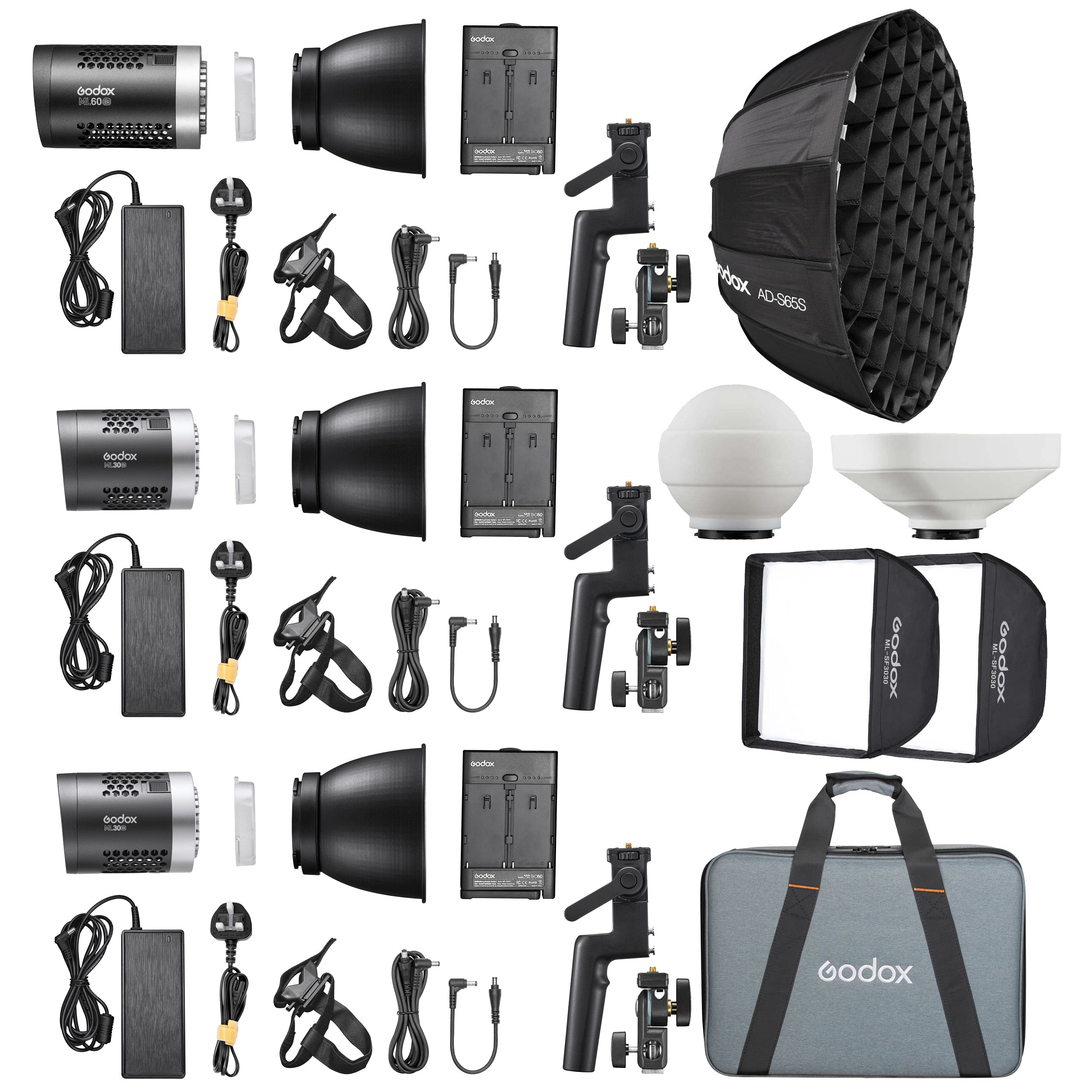Godox ML Series Bi-Color LED Video Light 3-Head Kit (ML Kit2) – Professional Studio Lighting for Photography, YouTube & Live Streaming
