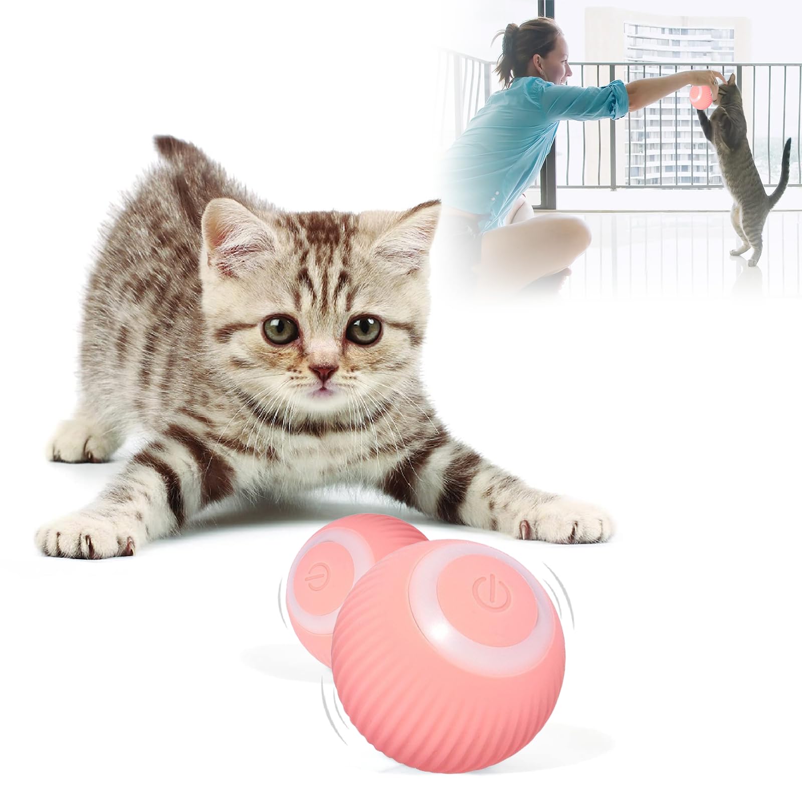 USB Rechargeable Automatic Interactive Cat Toys - Smart Rolling Ball with Motion Sensor for Indoor Cats & Kittens - Perfect Gift for Playtime & Exercise (Pink) | Fun Entertainment for Home & Pet Training