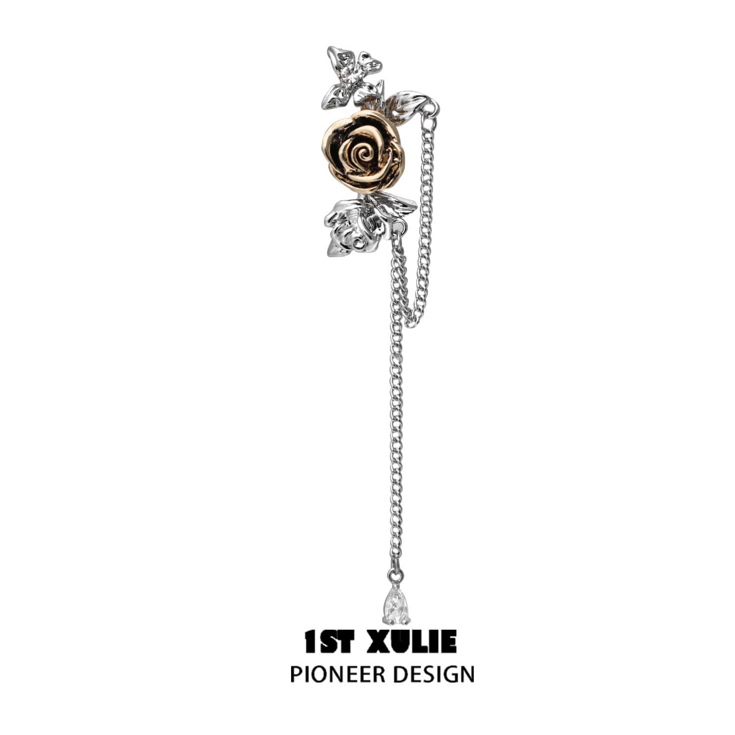 Golden Rose Chain Ear Clips™ - Elegant Dangle Earrings for Women, 14K Gold Plated Fashion Jewelry, Perfect for Parties, Weddings & Daily Wear