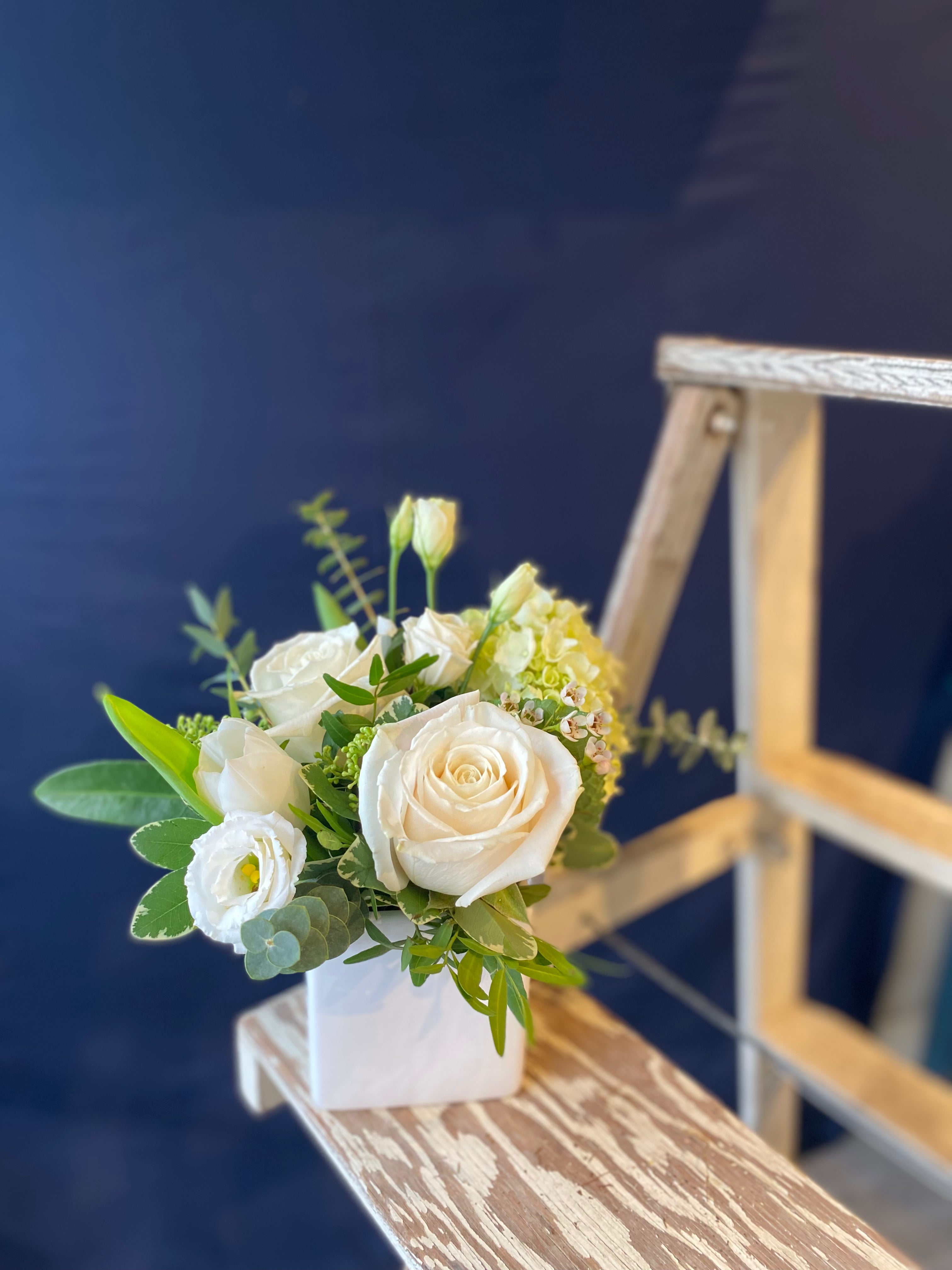Elegant White and Green Small Vase Arrangement - Perfect for Home Decor, Wedding Centerpieces & Gift Ideas - $65
