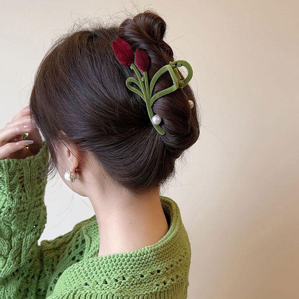 Women's Tulip Flower Hair Clips - Strong Hold Non-Slip Barrettes for Styling