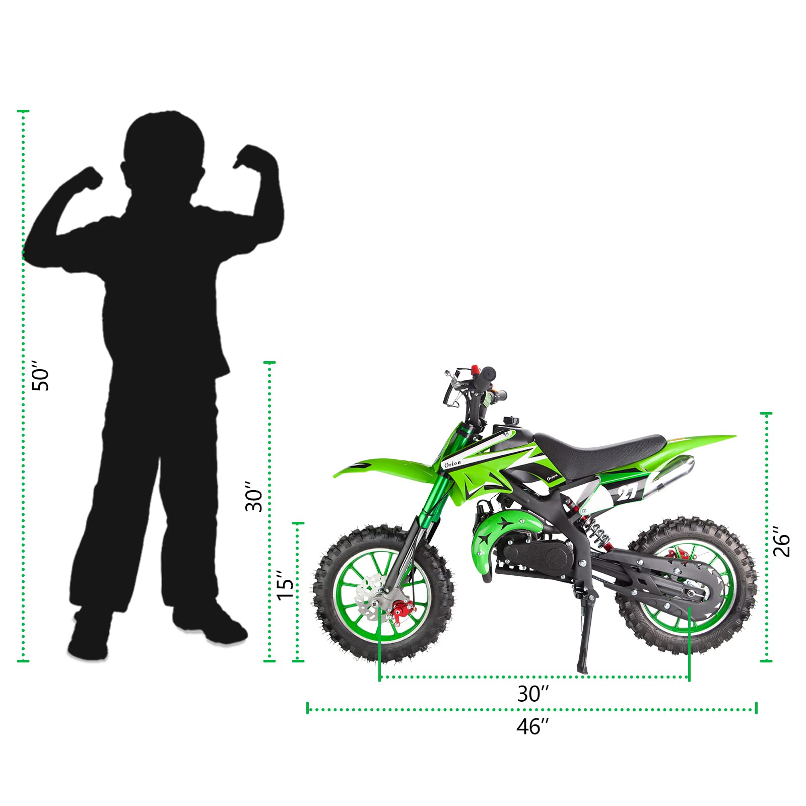 49cc Kids Dirt Bike - 2-Stroke Mini Pit Bike for Boys & Girls Ages 8-14 | Off-Road Gas Motorcycle in Green | Perfect Christmas Gift for Young Riders | Ideal for Backyard Trails, Off-Road Adventures & Beginner Motocross Training