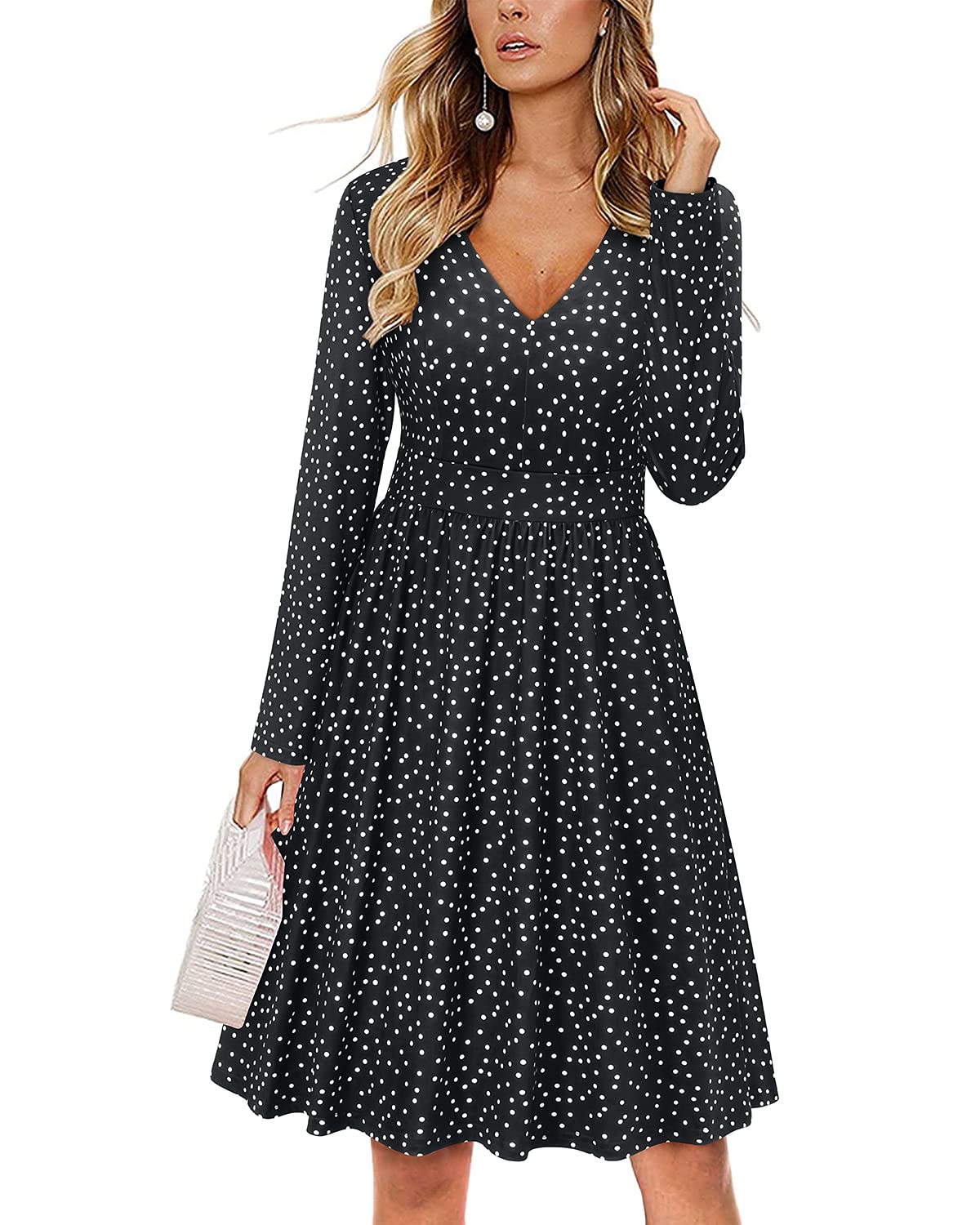 ULTRANICE Women's Casual V-Neck Swing Midi Dress with Pockets - Flowy Summer Dress for Brunch, Beach & Date Night