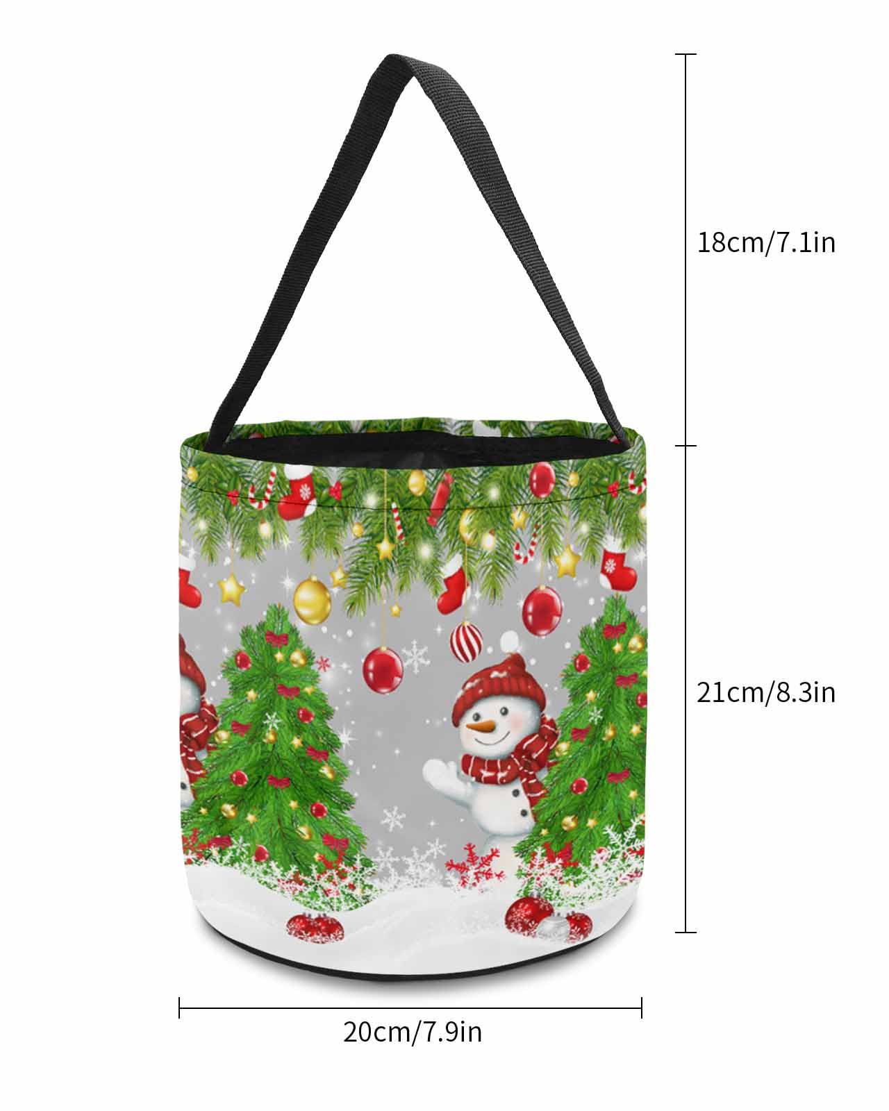 2 Pack Halloween Trick or Treat Candy Bags - Snowman & Christmas Tree Design Collapsible Reusable Tote with Winter Pine Branch Snow Scene - Perfect for Holiday Parties, Gift Baskets & Christmas Decorations