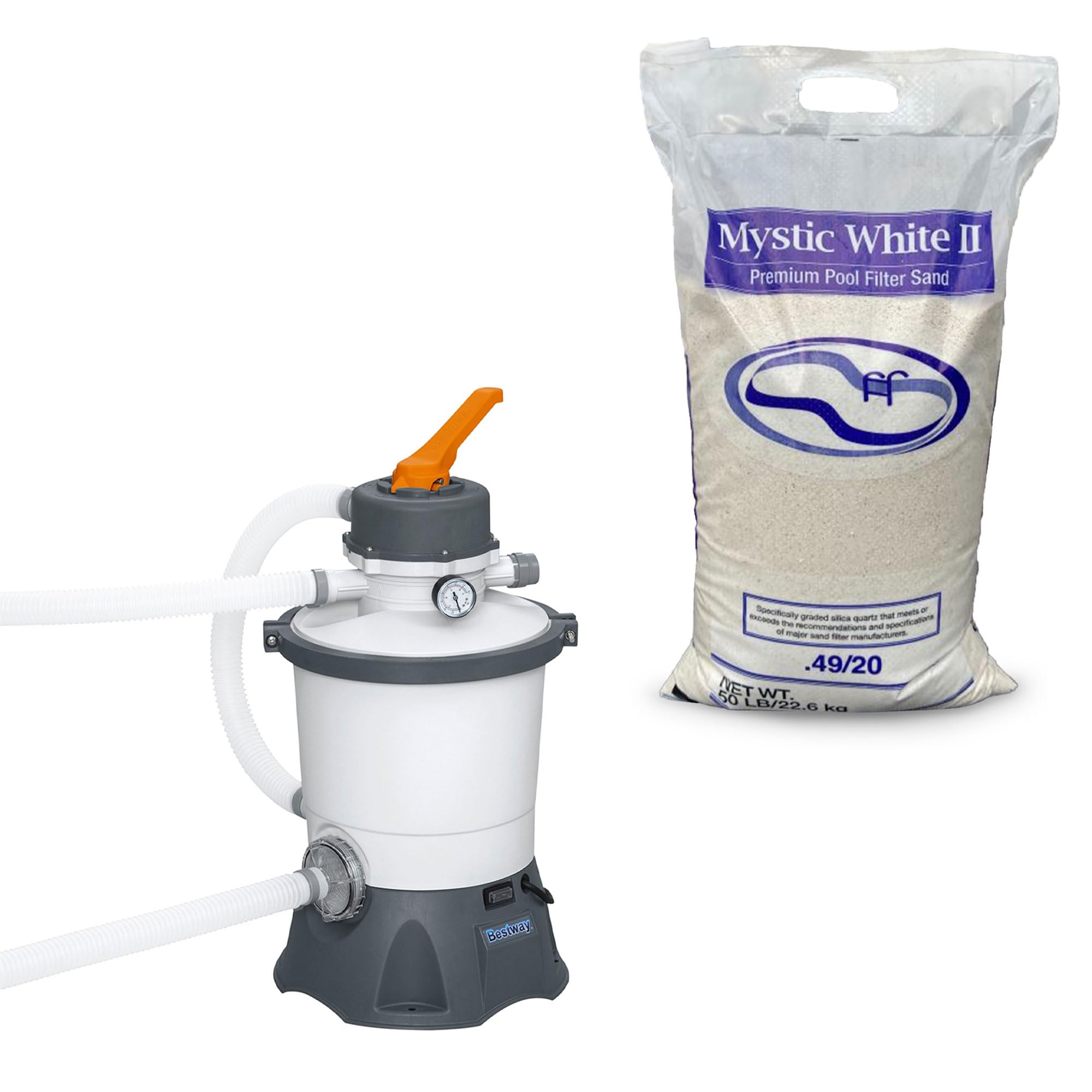 Premium Swimming Pool Filter Sand - US Silica Mystic White II & Bestway Flowclear 800G Sand Filter Pump for Above Ground Pools | Crystal Clear Water for Backyard, Inflatable & Family Pools