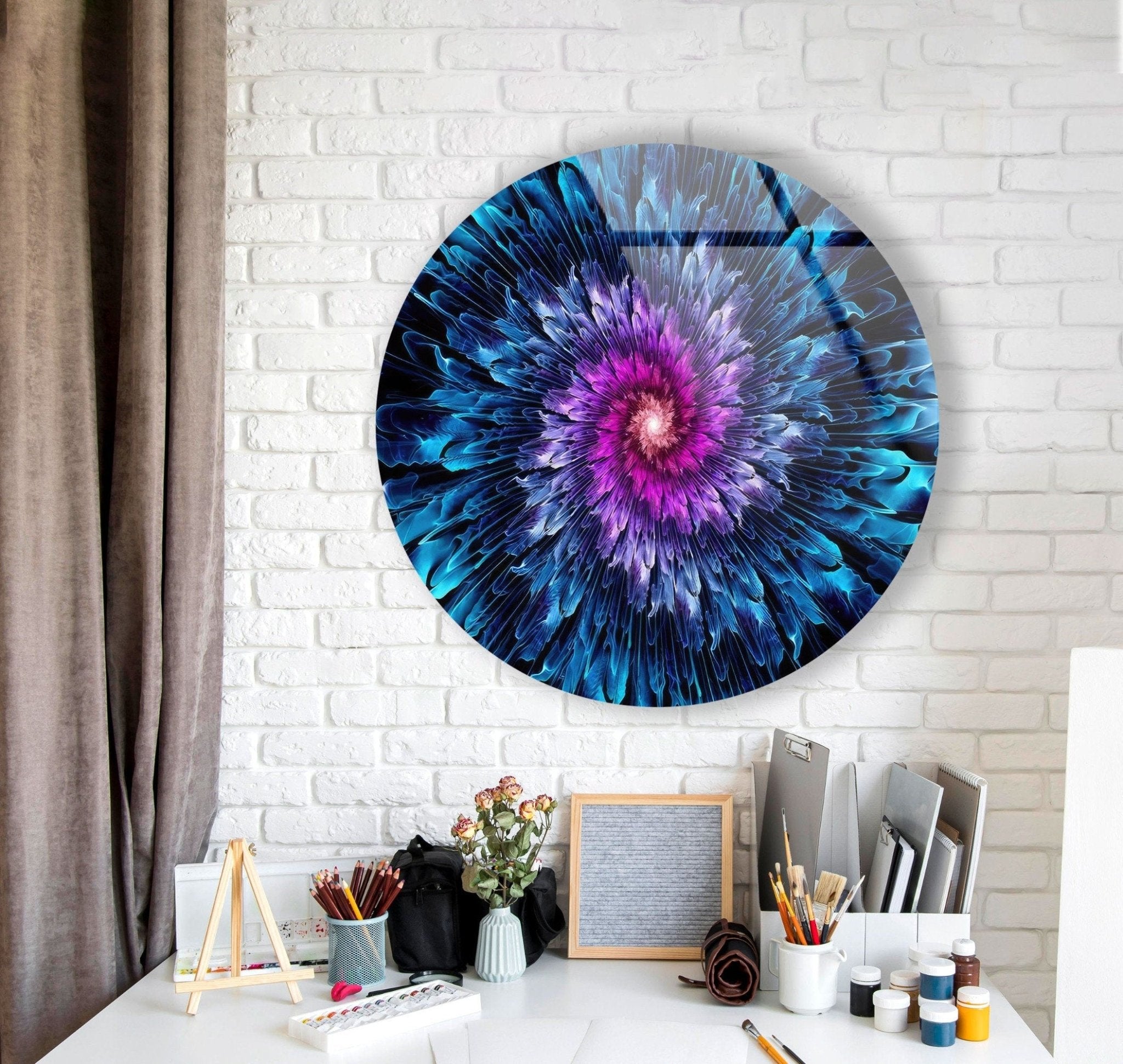 Abstract Round Purple & Blue Glass Wall Art - Modern Handmade Home Decor for Living Room, Bedroom & Office - Unique Statement Piece for Interior Design & Gifts