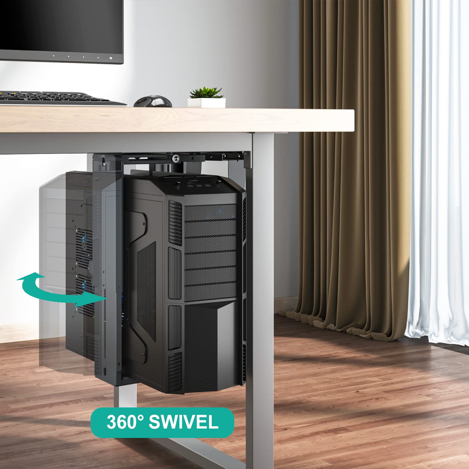 WALI Under Desk Computer Mount - Adjustable PC Case Holder with 360° Swivel & Secure Lock System (PCH001, Black) | Perfect for Home Office & Gaming Setup Space Saving Solution