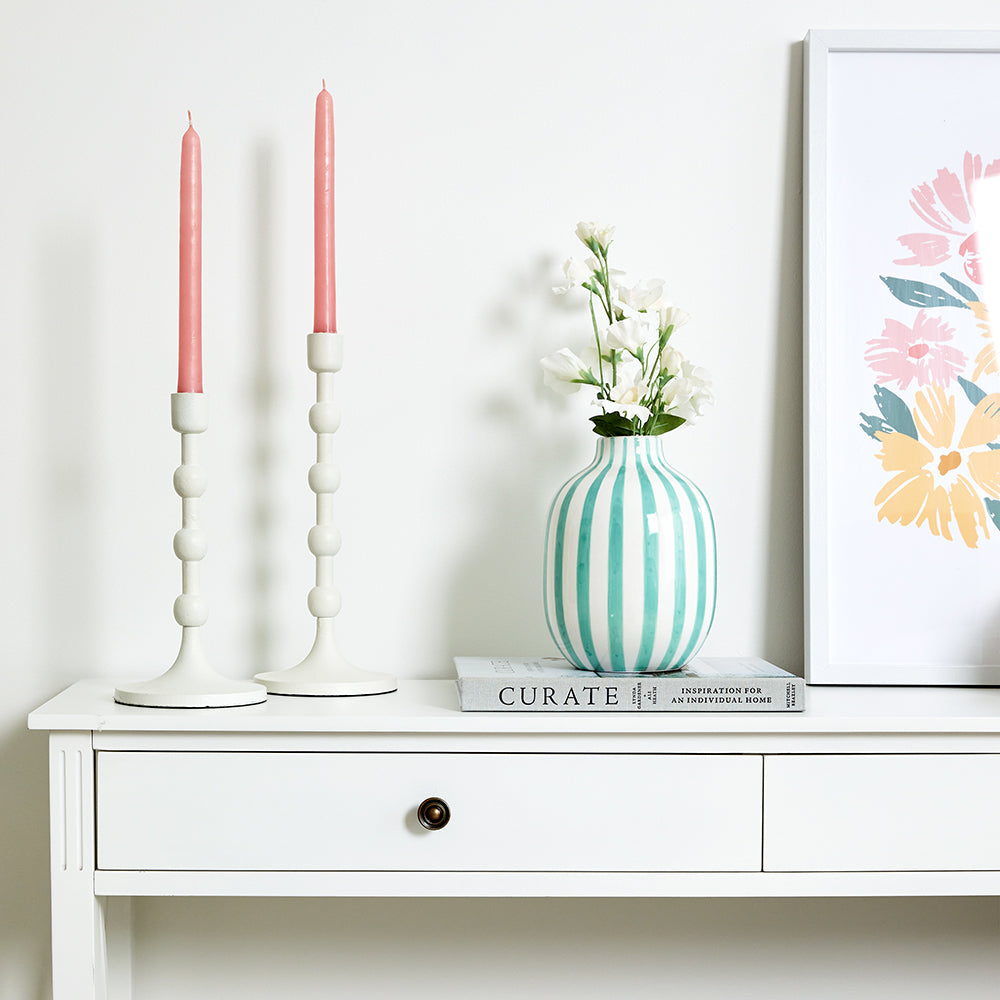 Kellin Striped Ceramic Vase 16x16x20.5cm Mint Green - Perfect for Home Decor, Wedding Centerpieces & Floral Arrangements