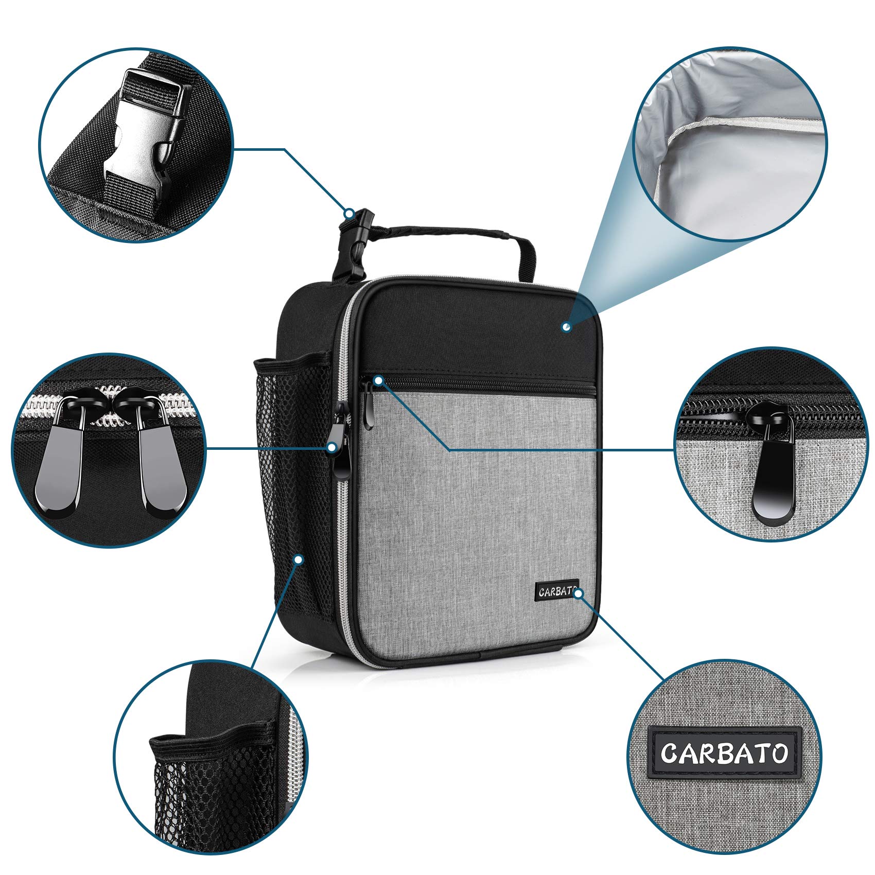 **Insulated Lunch Bag for Adults - Reusable & Durable Lunch Box Tote for Men & Women - Black & Gray - Perfect for Work, School & Picnics**
