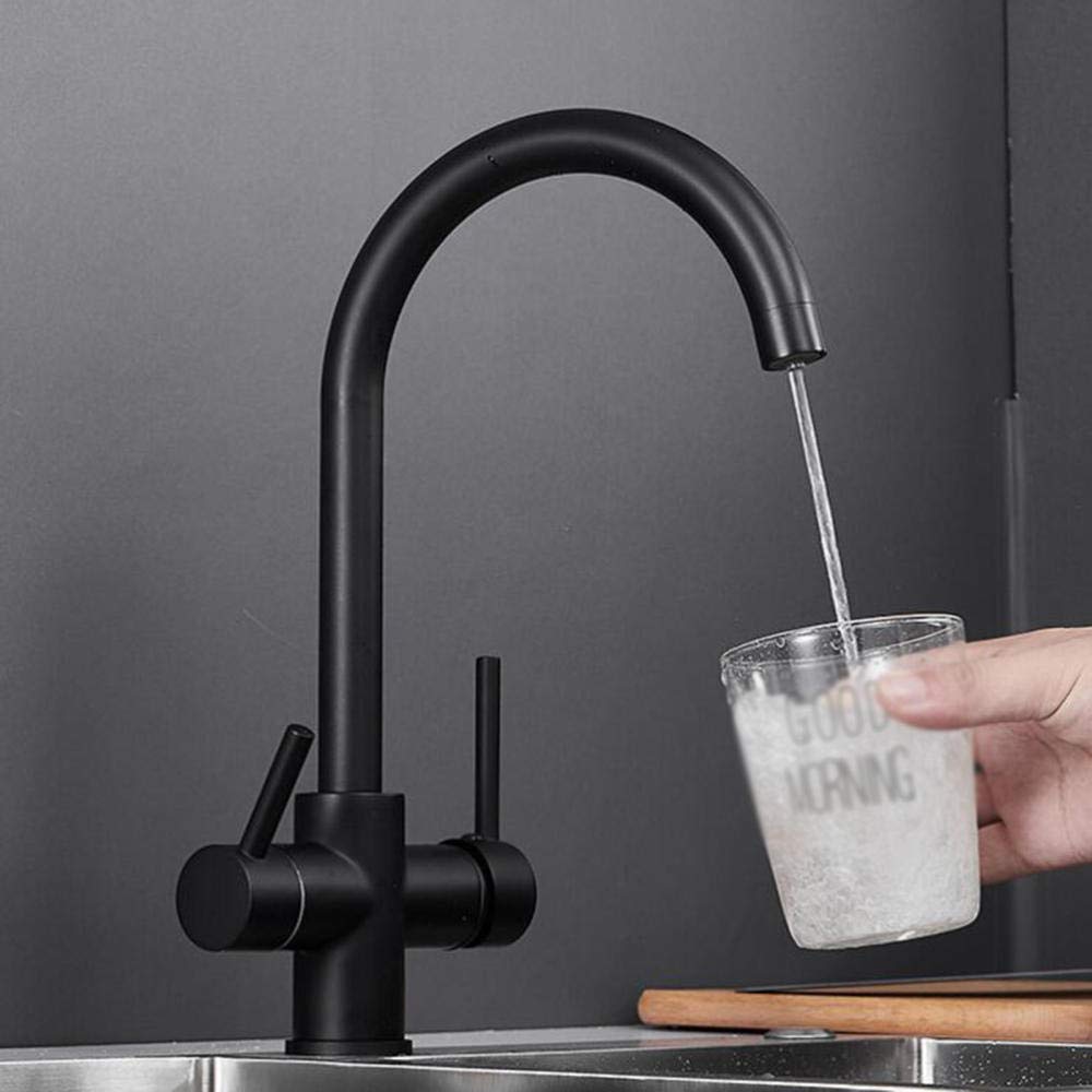 3 in 1 Hot and Cold Water Filter Kitchen Tap - 360° Rotatable Single Hole Sink Tap with 3 Way Filtration, Black - Perfect for Modern Kitchens and Small Spaces