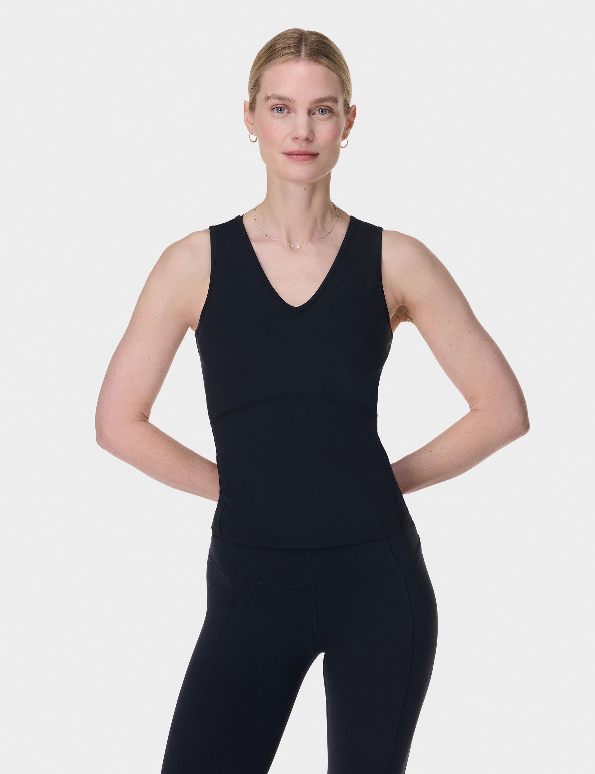 Gaia V Neck Tank Top for Women - Soft Stretch Black Camisole | Perfect for Layering, Yoga & Casual Wear