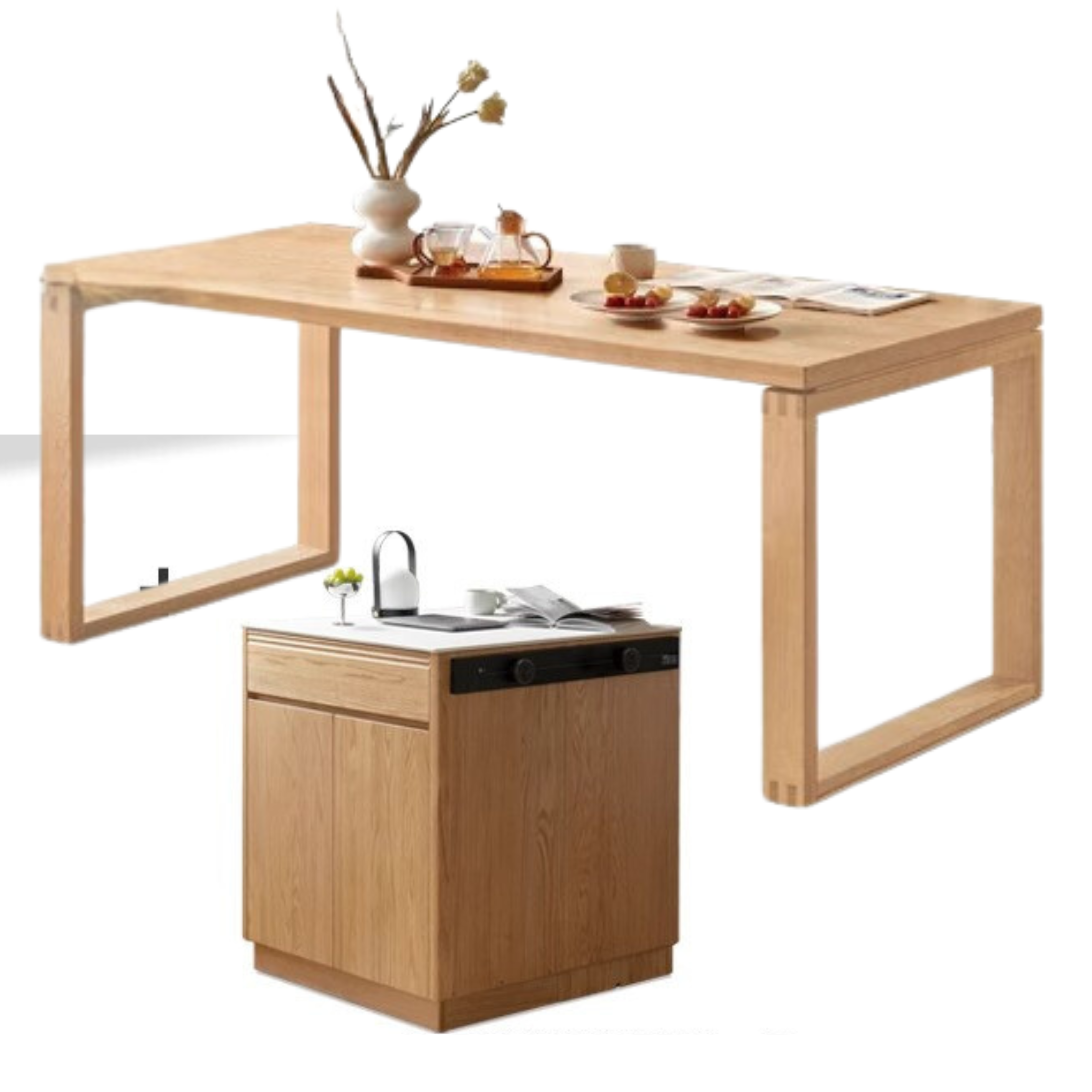 31.5x33.9x36.6nch / 80.4x86.8x93сm / Natural wood color / ivory white slate island + bull electric rail + 1.8m dining table