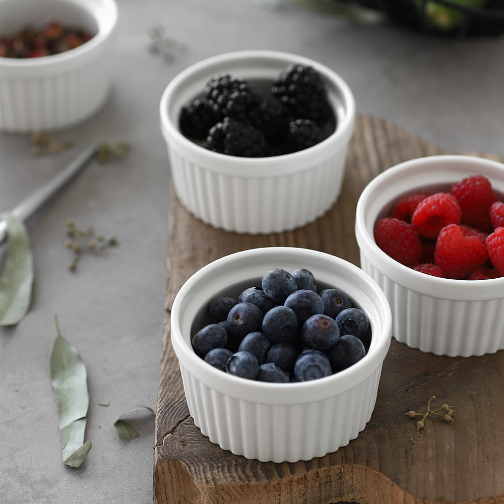 6-Piece 8Oz Porcelain Ramekins Set - Oven Safe Baking Dishes for Crème Brûlée, Soufflés & Desserts - Perfect for Home Baking & Restaurant Use