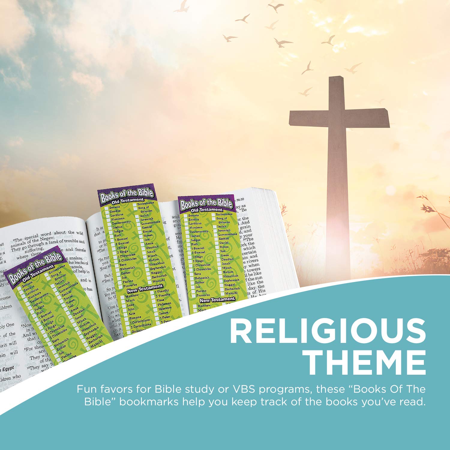 Fun Express Bible Bookmark Set - 24 Pack Religious Bookmarks for Bible Study, Church, and Scripture Reading - Perfect Christian Stationery Gift