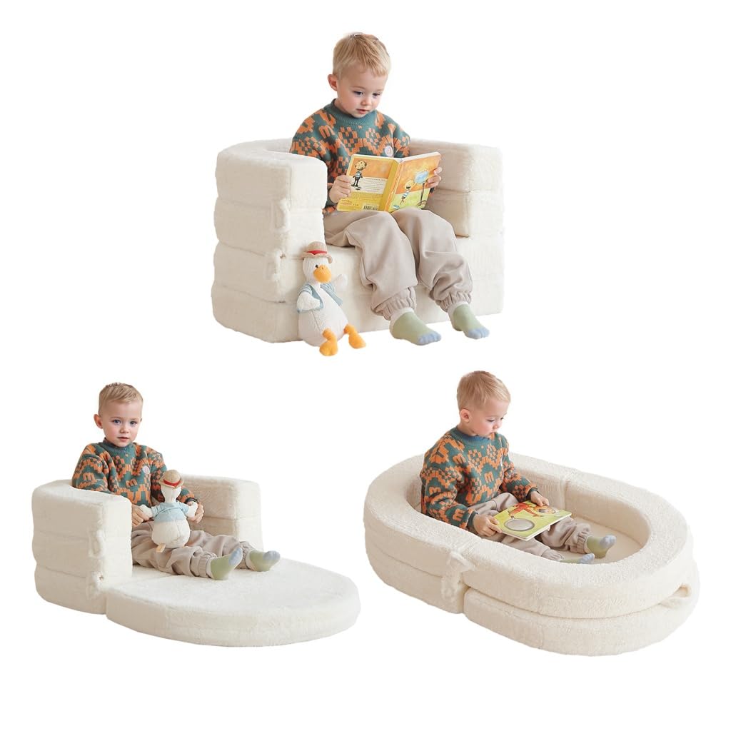 Tiita 3-in-1 Convertible Kids Sofa Bed - Plush Toddler Chair & Travel Bed with Washable Cover & Carrying Handle - Perfect for Nursery, Playroom & Travel - Gift for Boys & Girls (Ages 2-6)