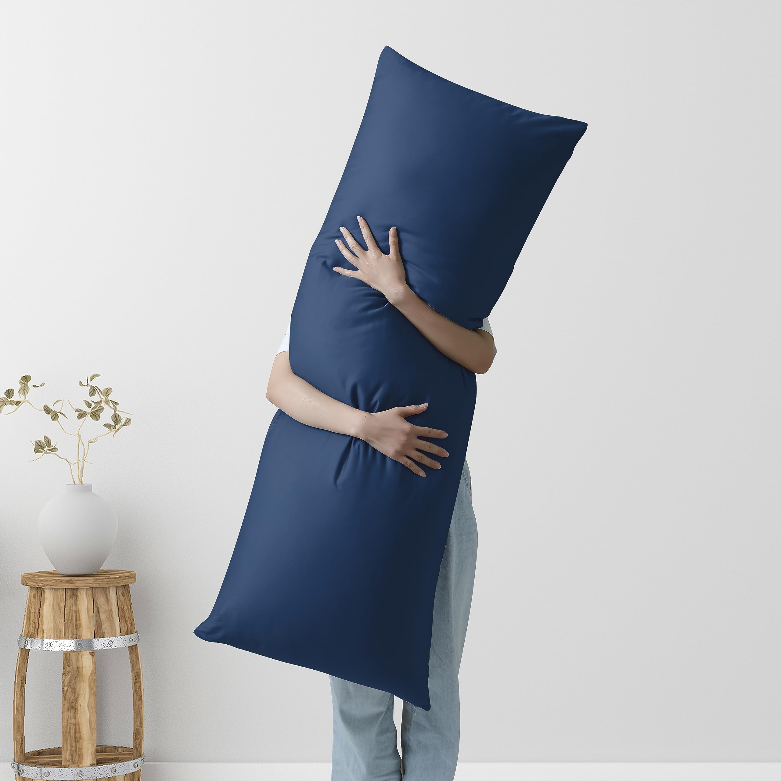Premium 100% Egyptian Cotton Body Pillow Cover - 20x54 Inches, 600 Thread Count Cooling Pillowcase with Zipper for Adults | Navy Blue Sateen Weave Bed Pillow Protector | Perfect for Pregnancy Support, Back Pain Relief & Side Sleepers