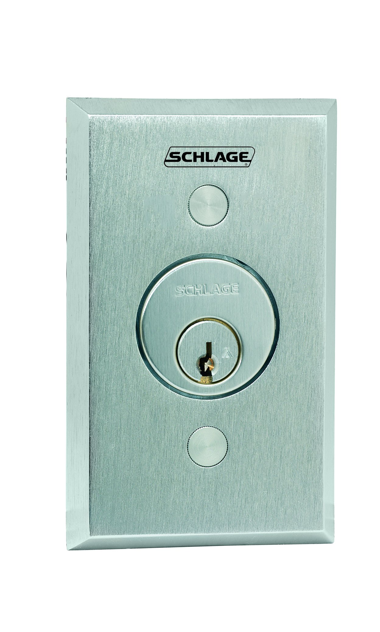 Schlage Electronics 653-04 SPDT Maintained Keyswitch - Satin Chrome Finish - Single Direction Electrical Switch for Industrial Control Panels & Security Systems